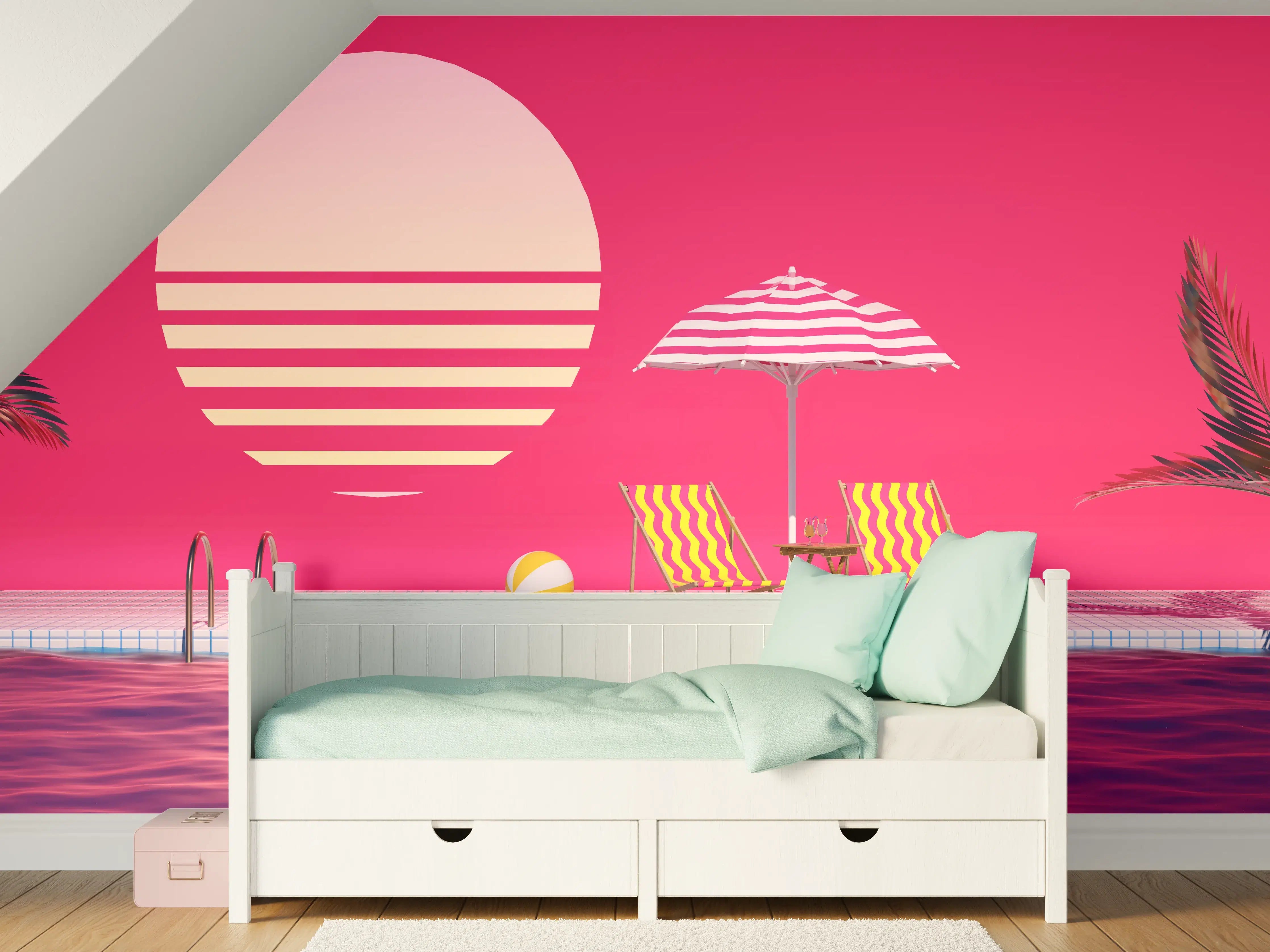 Kinderzimmer Wandgestaltung - Poolparty mit Tropendeko Rosa