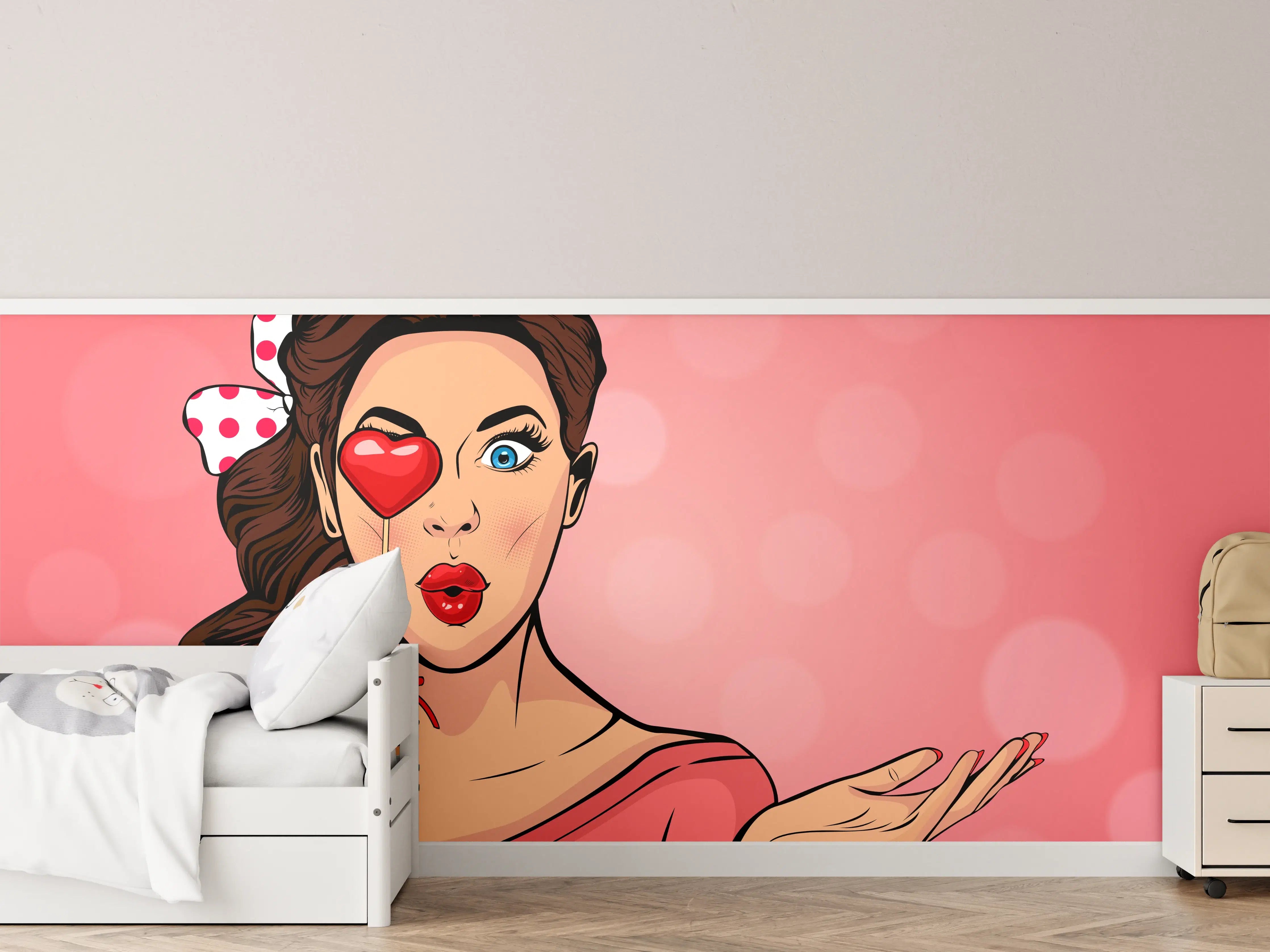 Kinderzimmer Wandgestaltung - Pop-Art-Lady-mit-Herz-Lolly