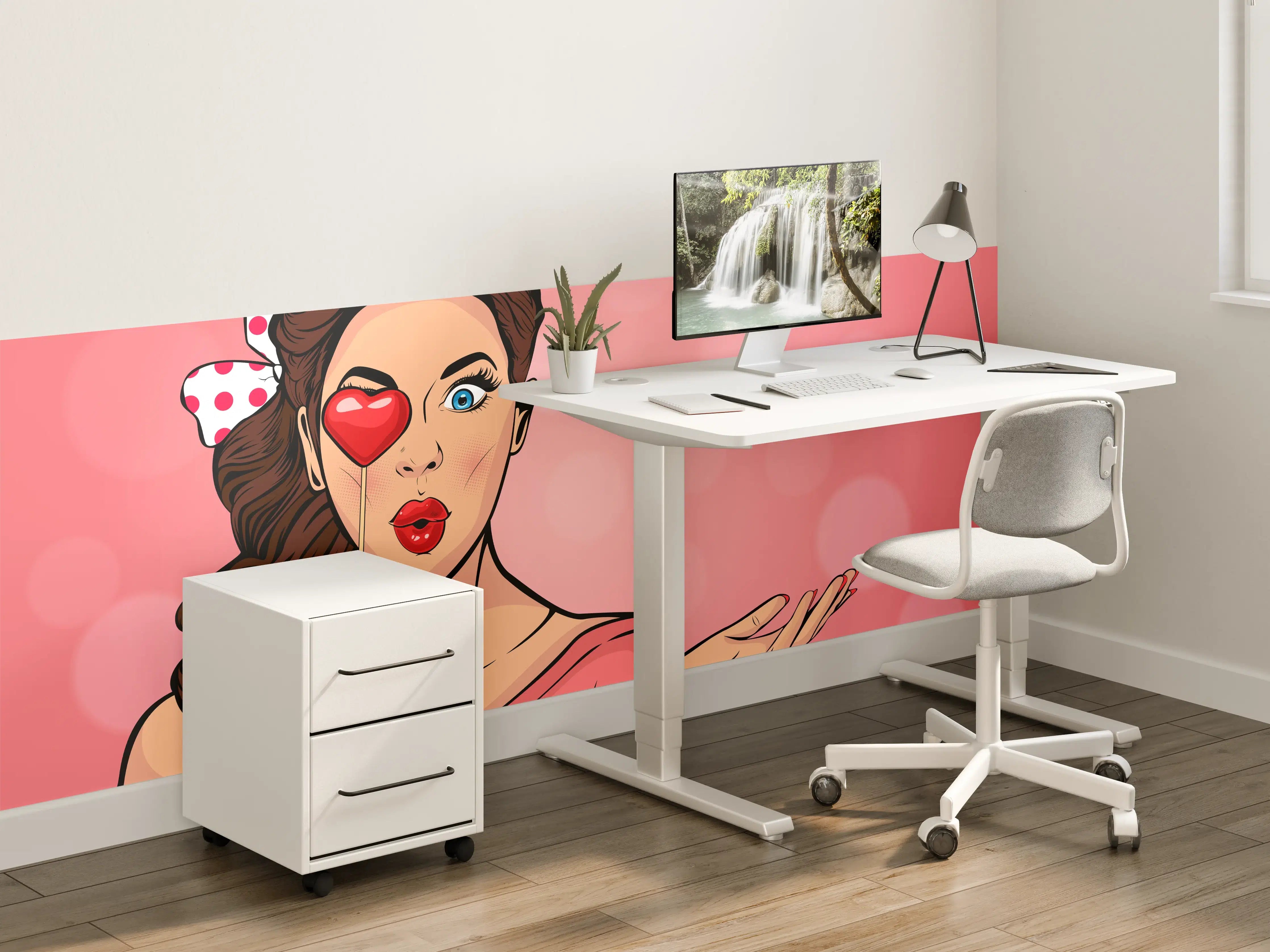 Kinderzimmer Wandgestaltung - Pop-Art-Lady-mit-Herz-Lolly