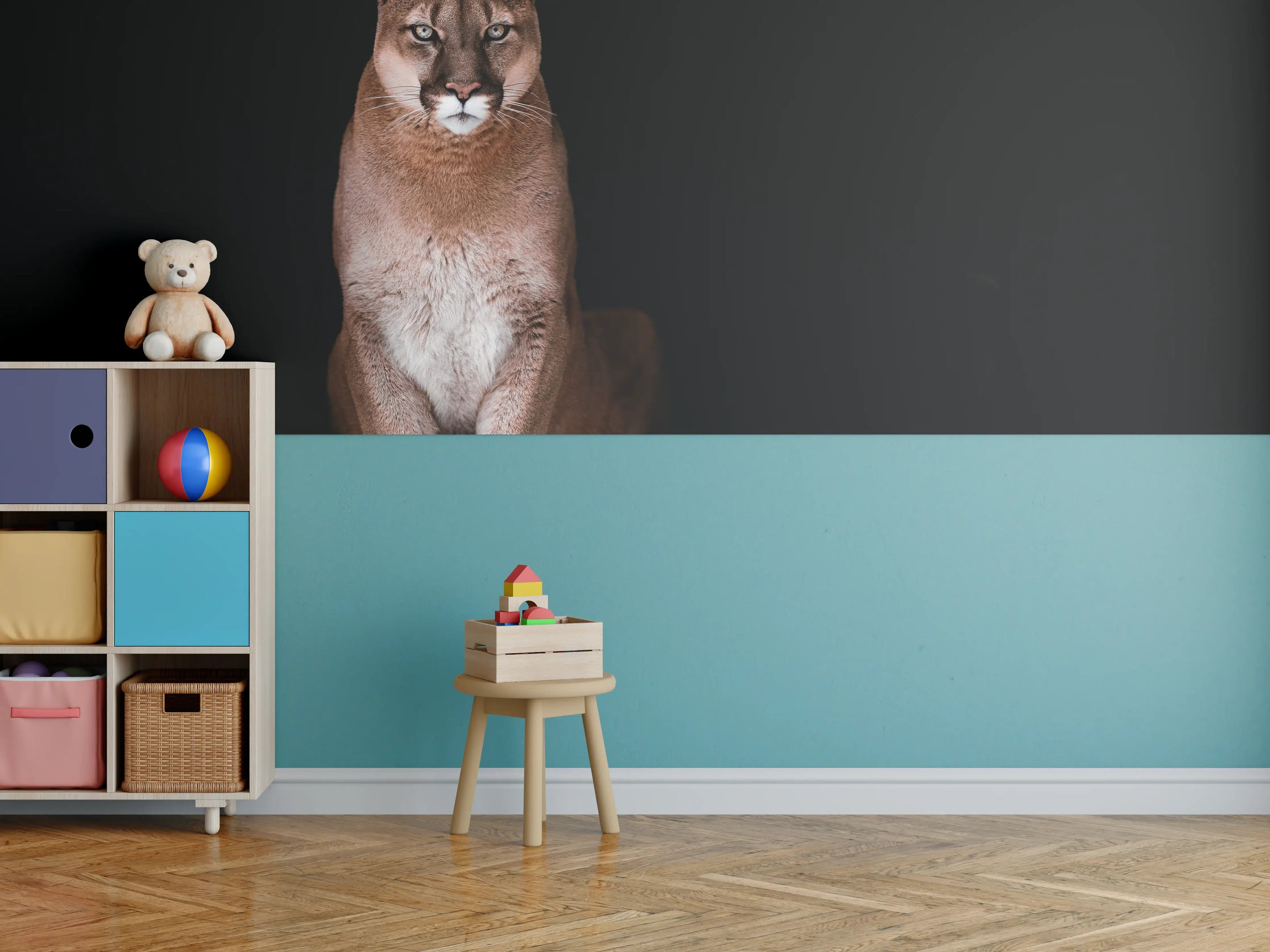 Kinderzimmer Wandgestaltung - Porträt des schönen Pumas