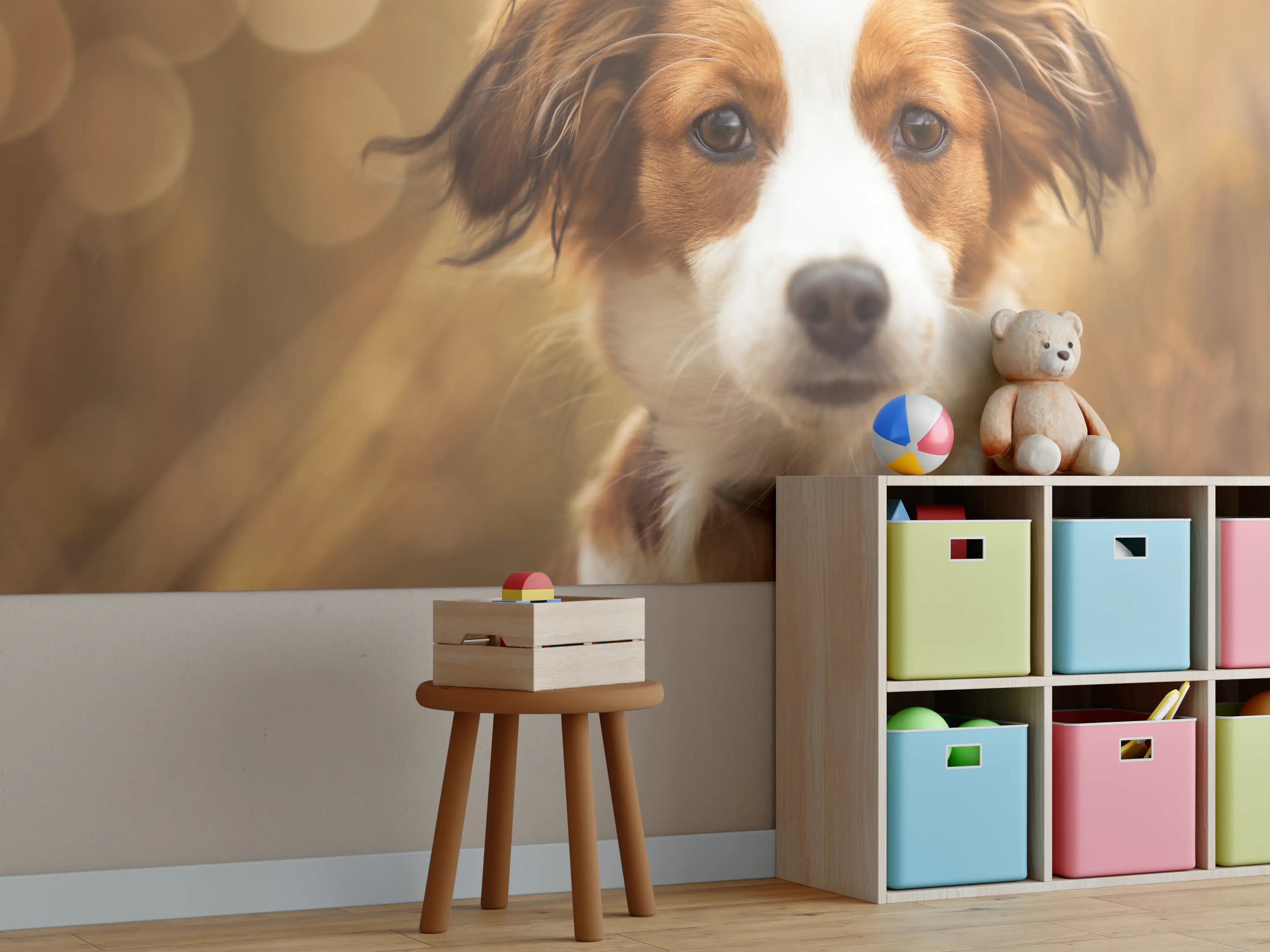 Kinderzimmer Wandgestaltung - Portrait eines süßen Kooiker Hundes
