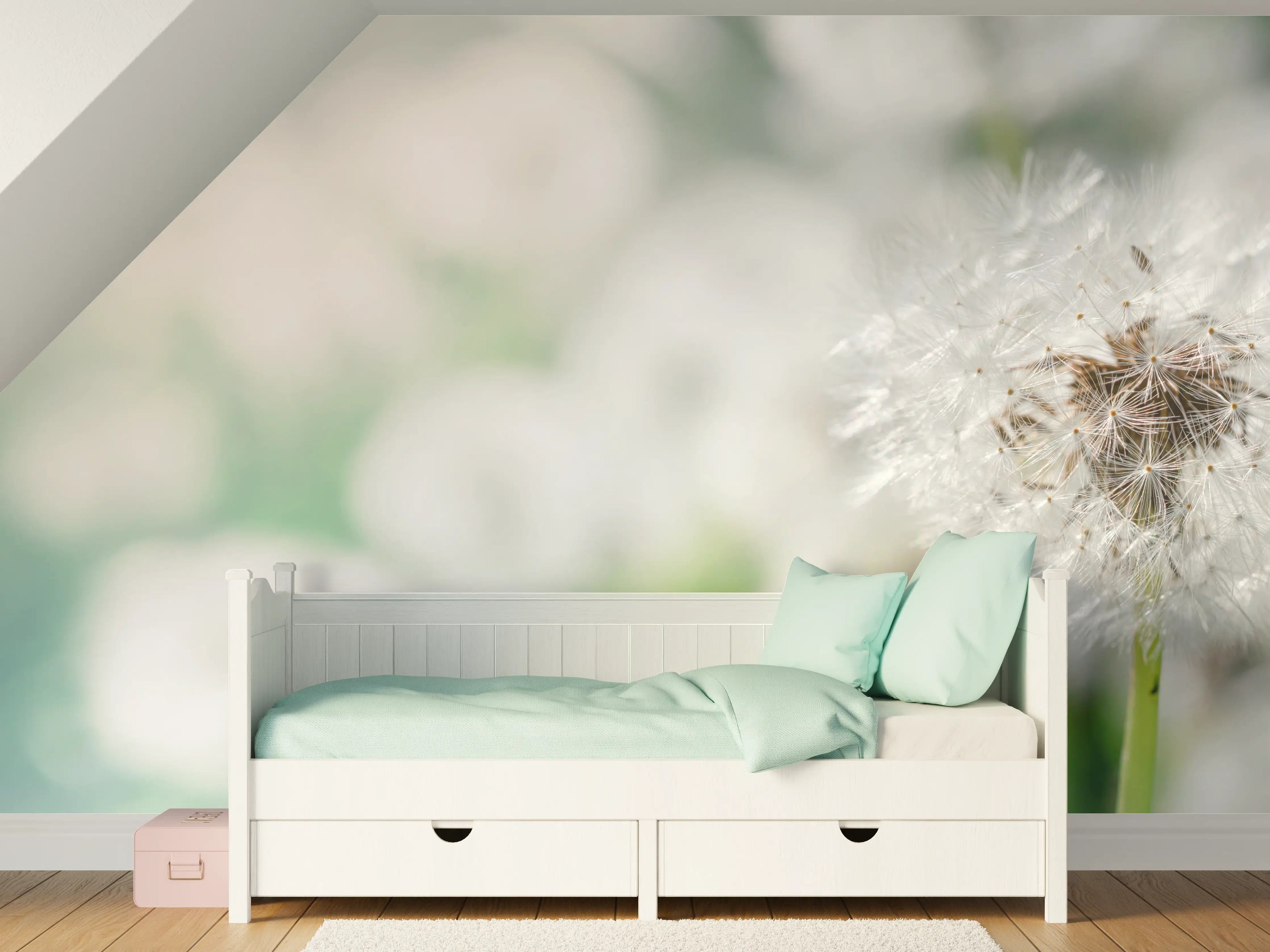 Kinderzimmer Wandgestaltung - Pusteblume in Türkis-Weiß