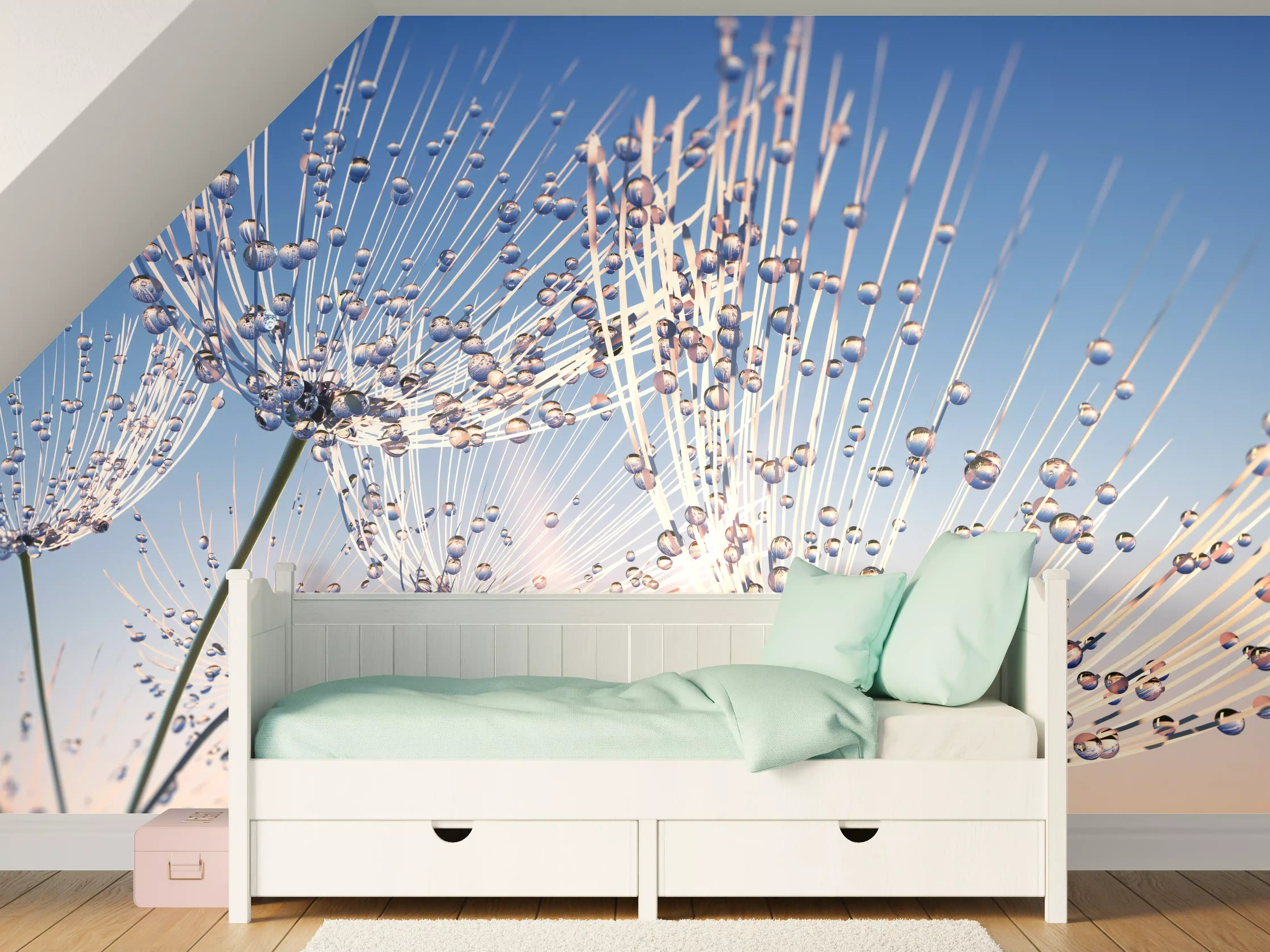 Kinderzimmer Wandgestaltung - Pusteblume mit Tautropfen