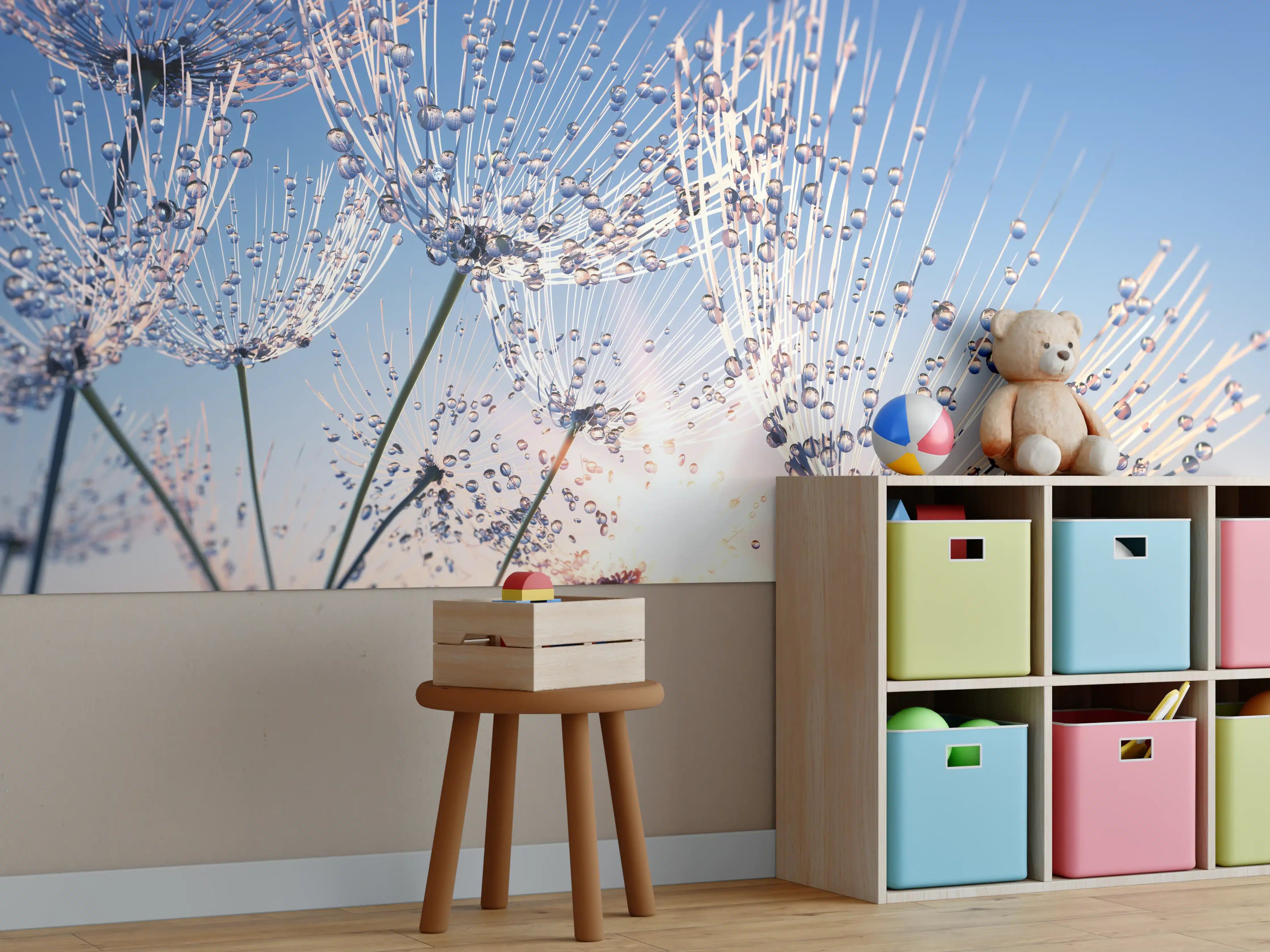 Kinderzimmer Wandgestaltung - Pusteblume mit Tautropfen