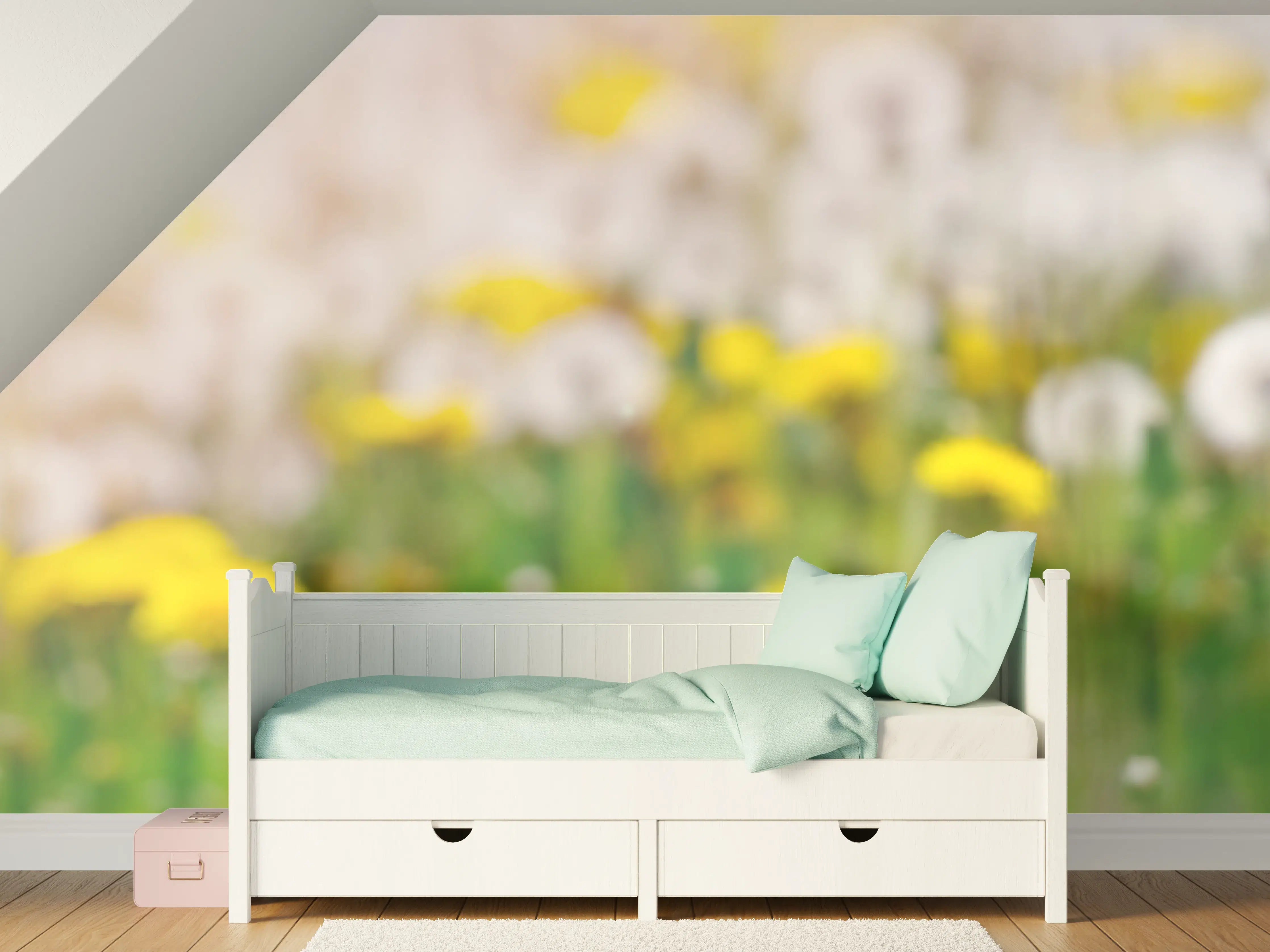 Kinderzimmer Wandgestaltung - Pusteblumen-Wiese Gelb Weiß