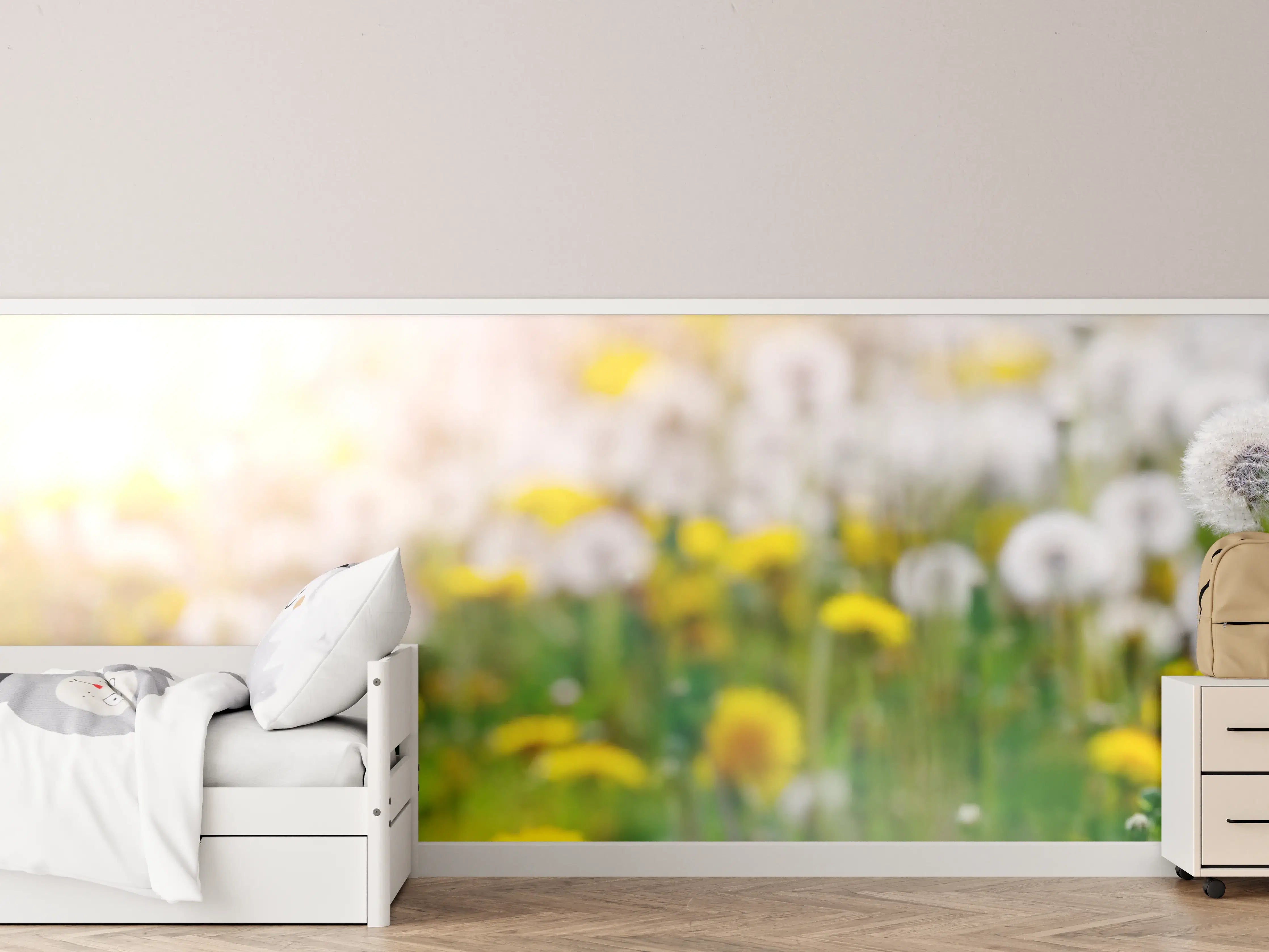 Kinderzimmer Wandgestaltung - Pusteblumen-Wiese Gelb Weiß