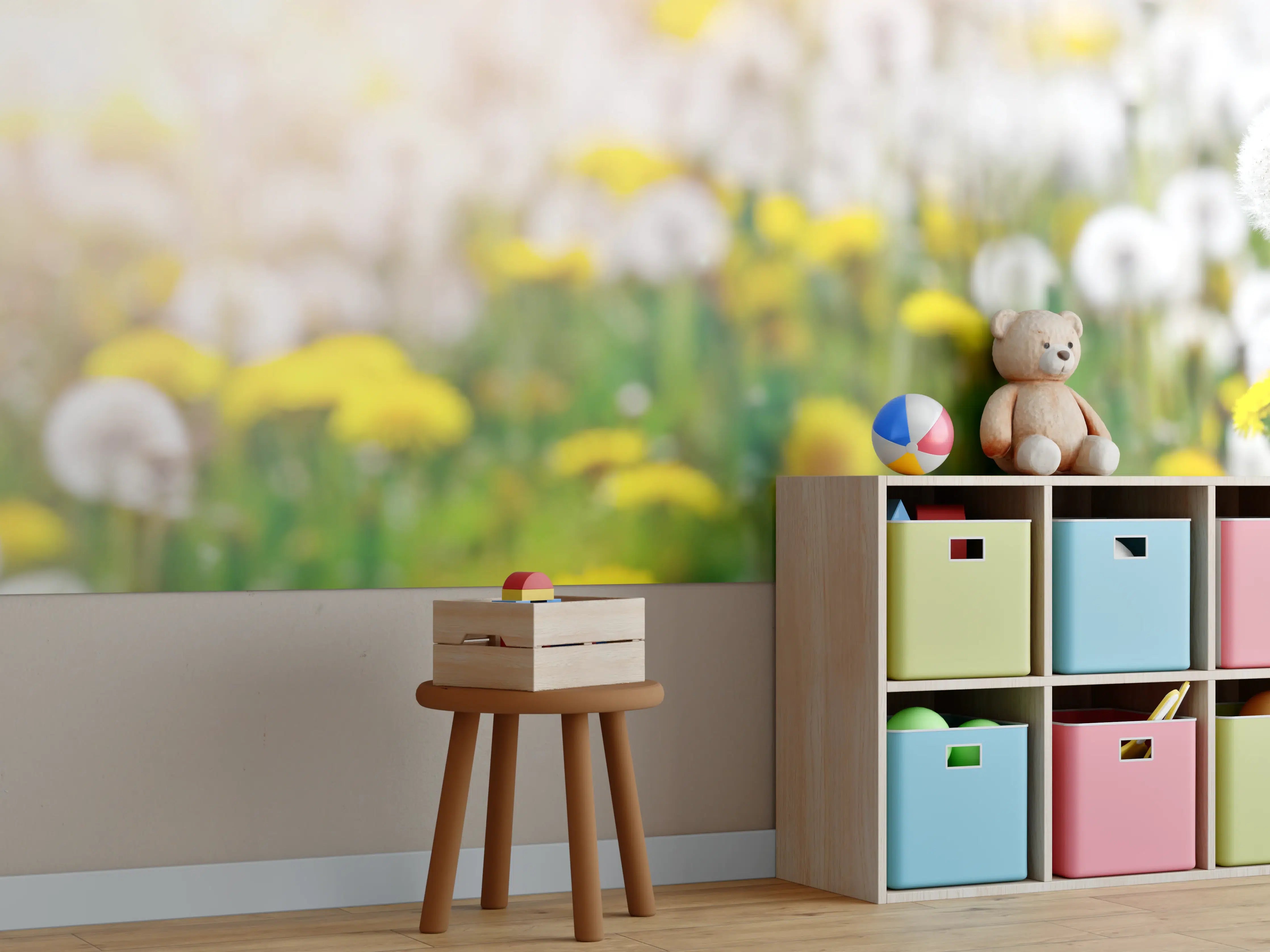 Kinderzimmer Wandgestaltung - Pusteblumen-Wiese Gelb Weiß