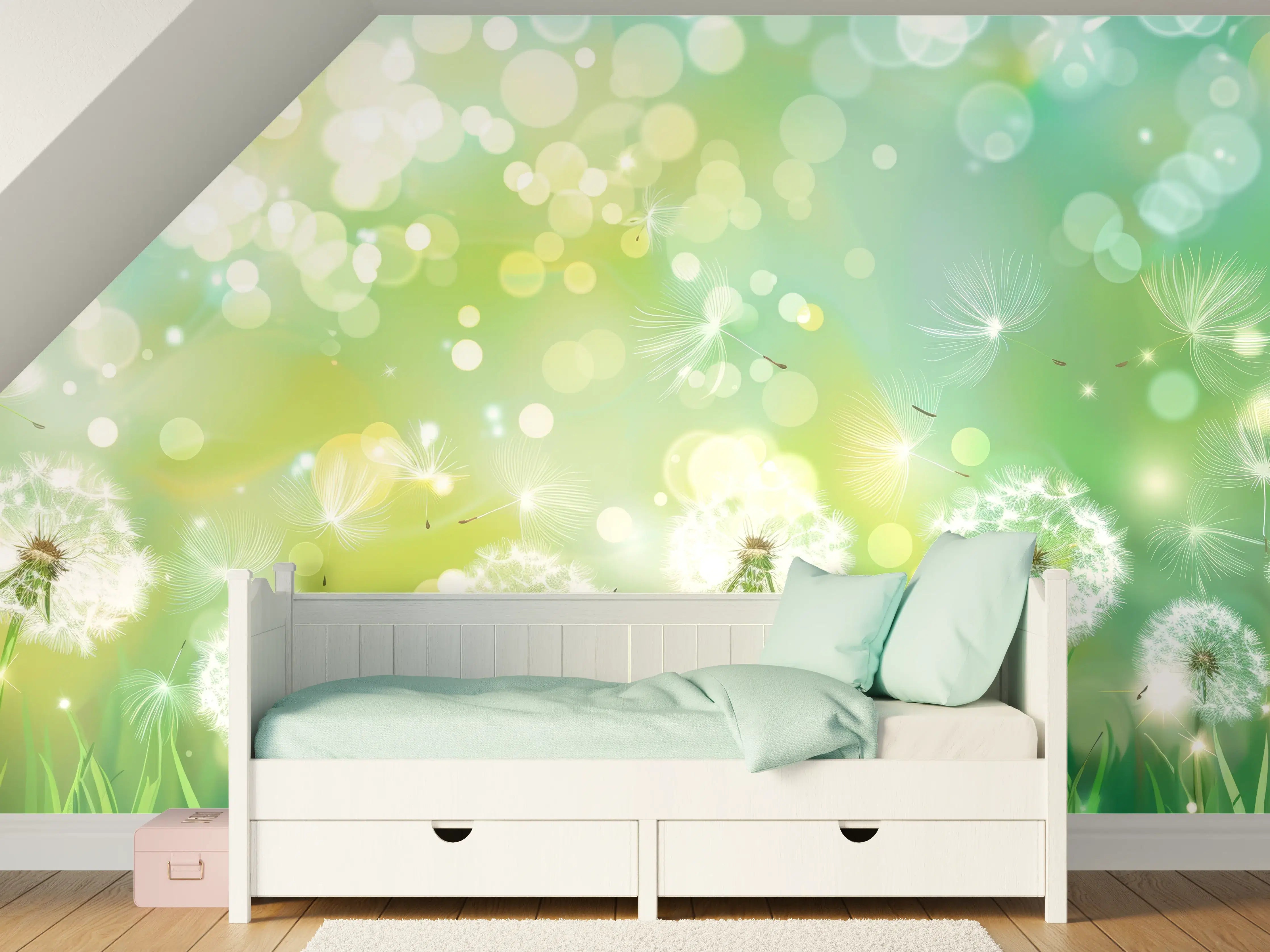 Kinderzimmer Wandgestaltung - Pusteblumen im Frühlingsgrün