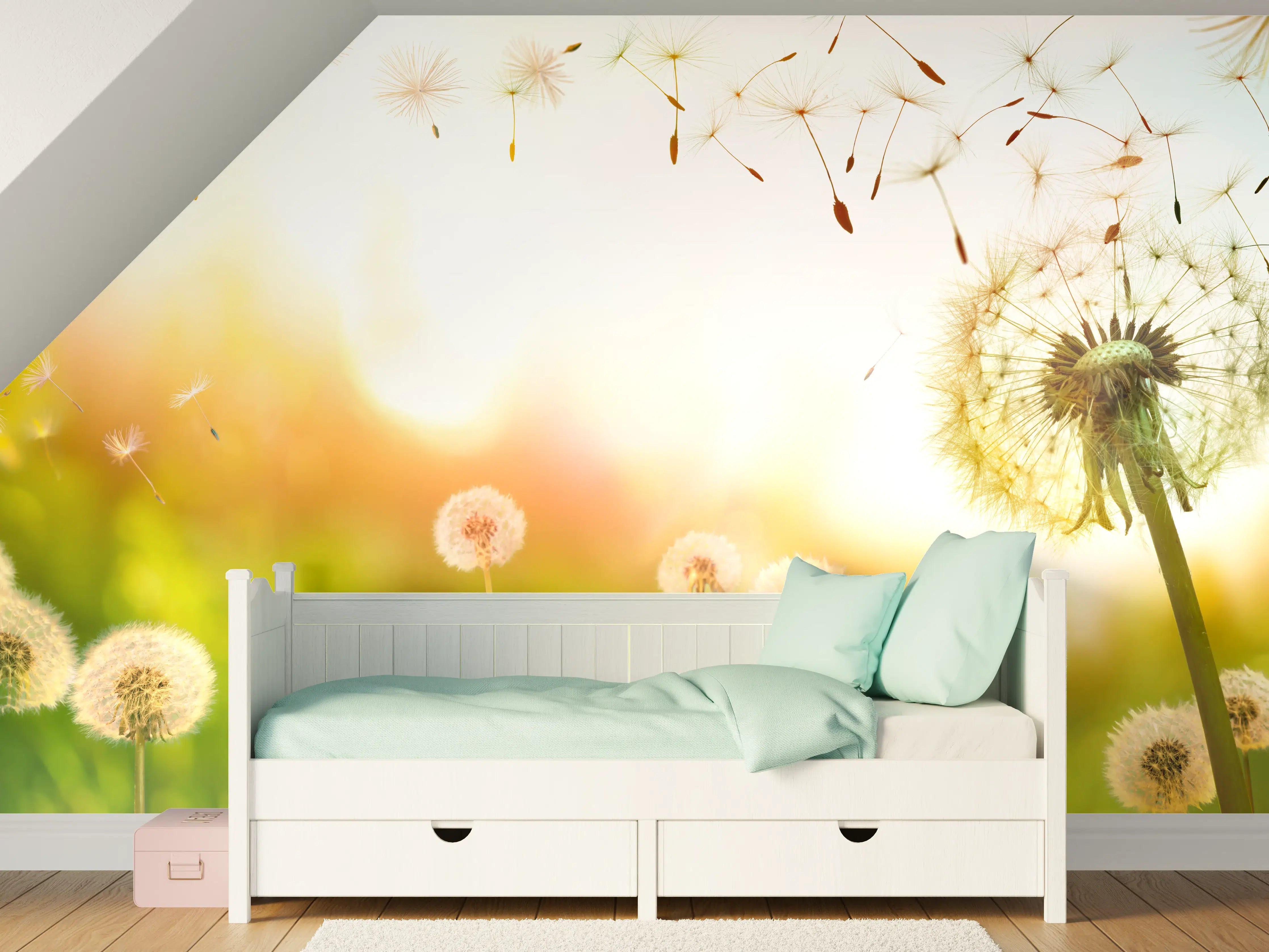 Kinderzimmer Wandgestaltung - Pusteblumen im goldenen Licht