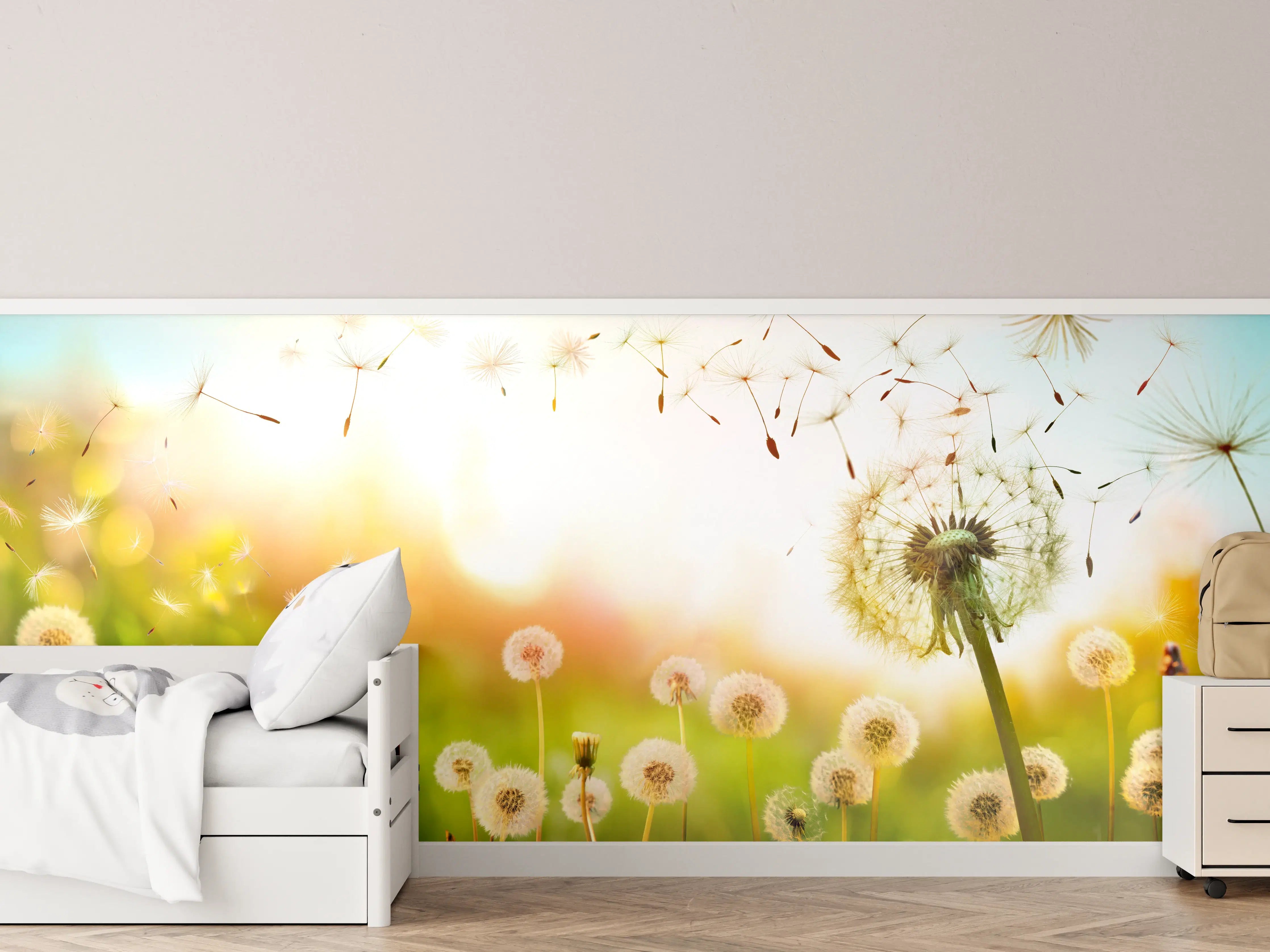 Kinderzimmer Wandgestaltung - Pusteblumen im goldenen Licht