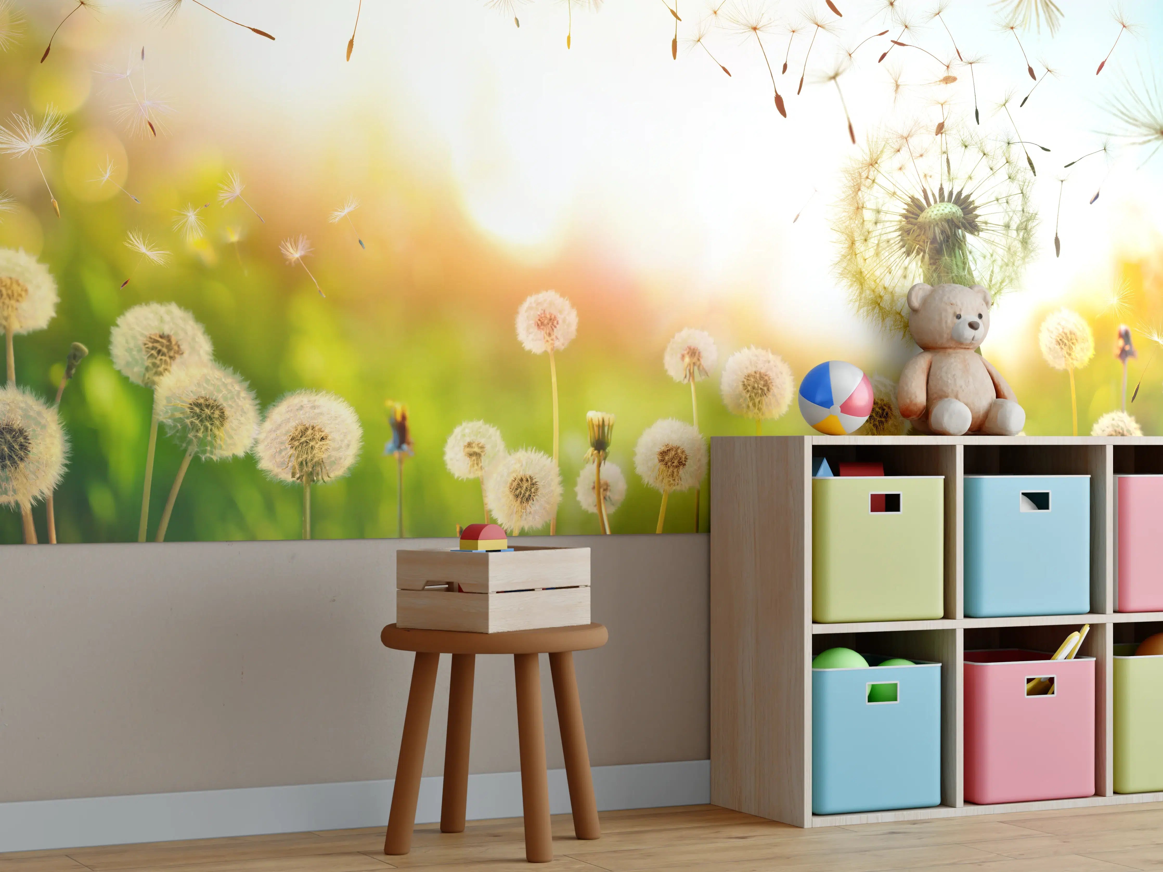 Kinderzimmer Wandgestaltung - Pusteblumen im goldenen Licht