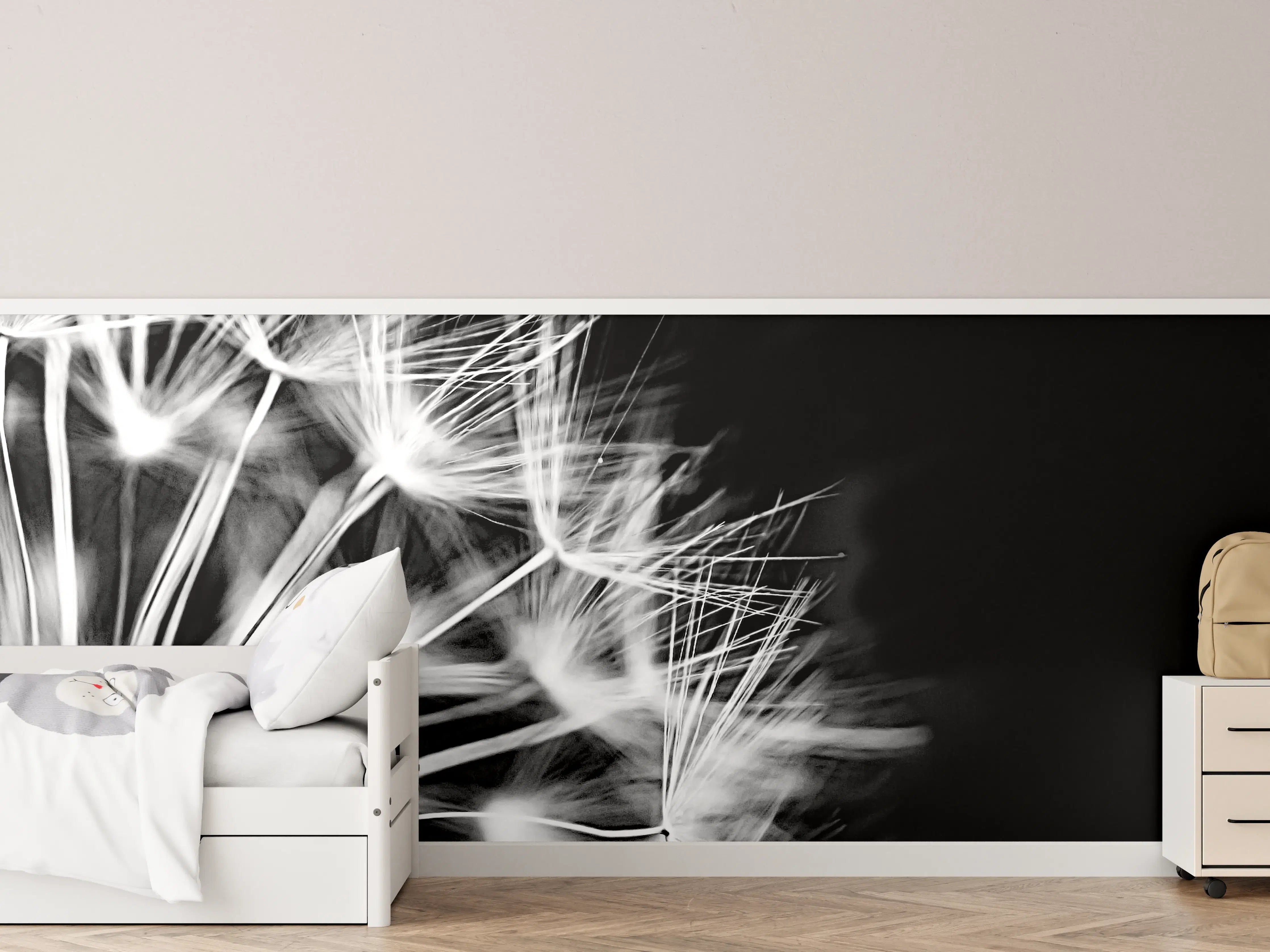 Kinderzimmer Wandgestaltung - Pusteblumen schwarz-weiß Hintergrund