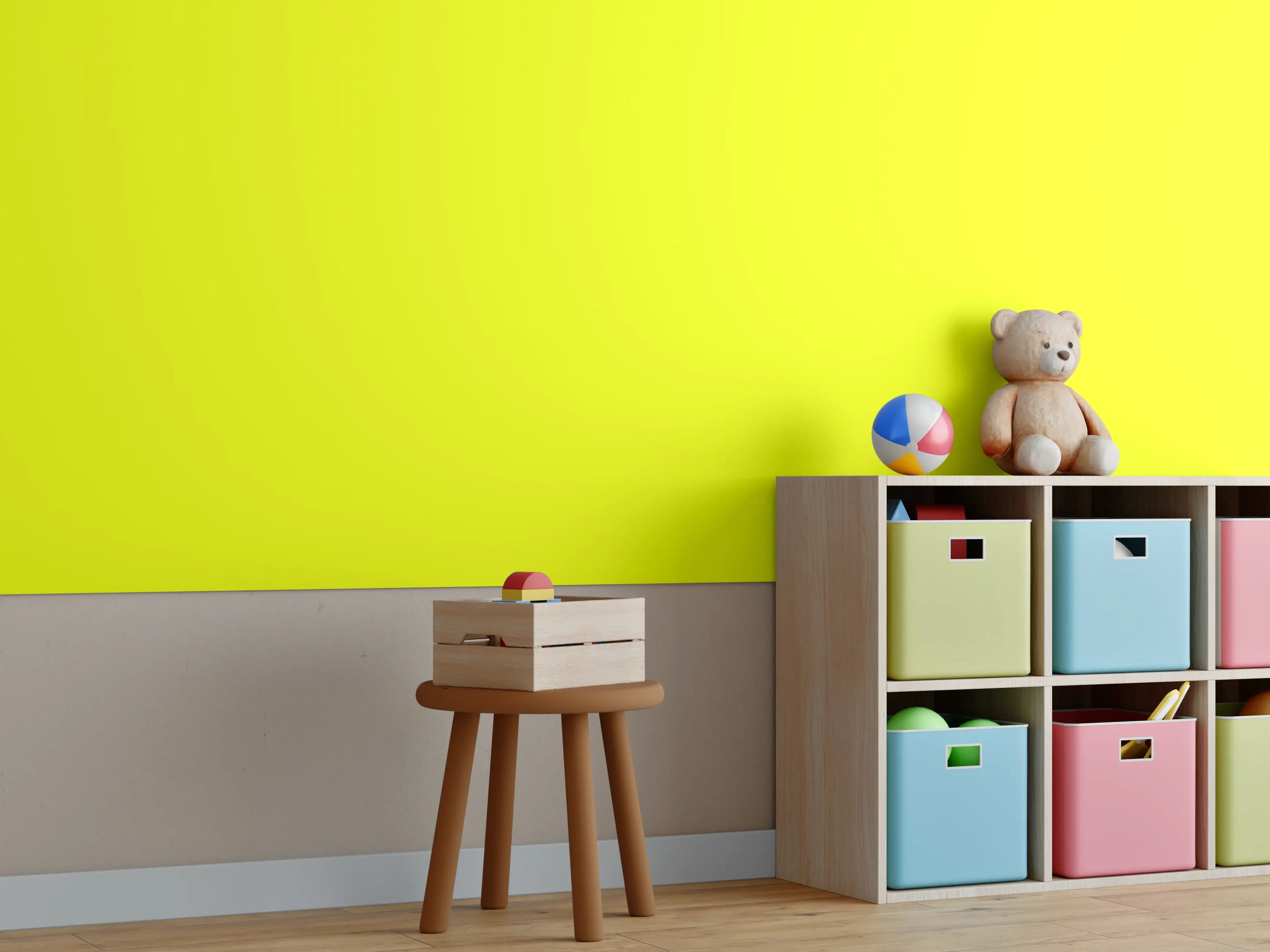 Kinderzimmer Wandgestaltung - RAL 1026 (leuchtendes Gelb)