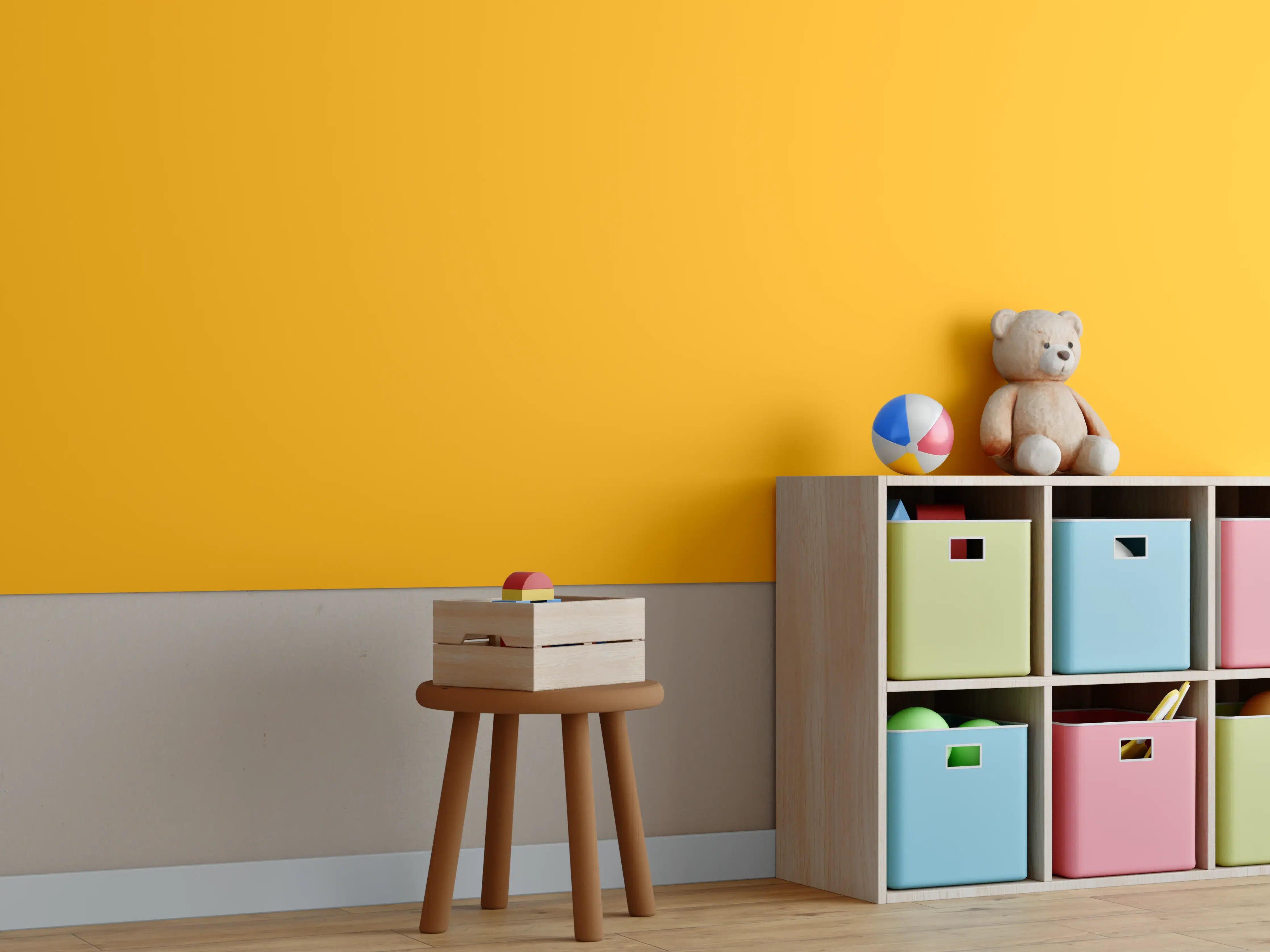 Kinderzimmer Wandgestaltung - RAL 1028 (Melonengelb)