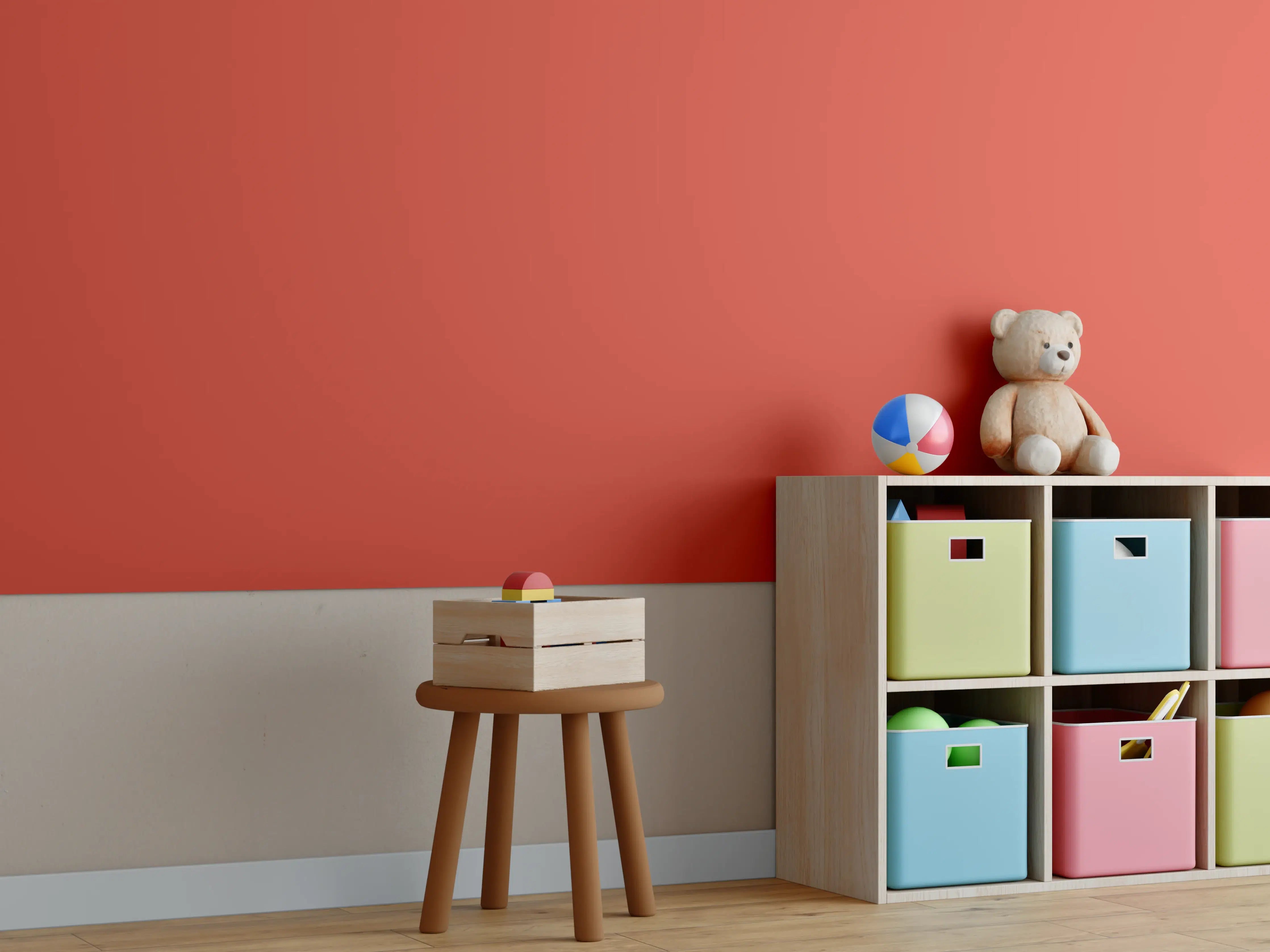Kinderzimmer Wandgestaltung - RAL 2002 (Zinnoberrot)