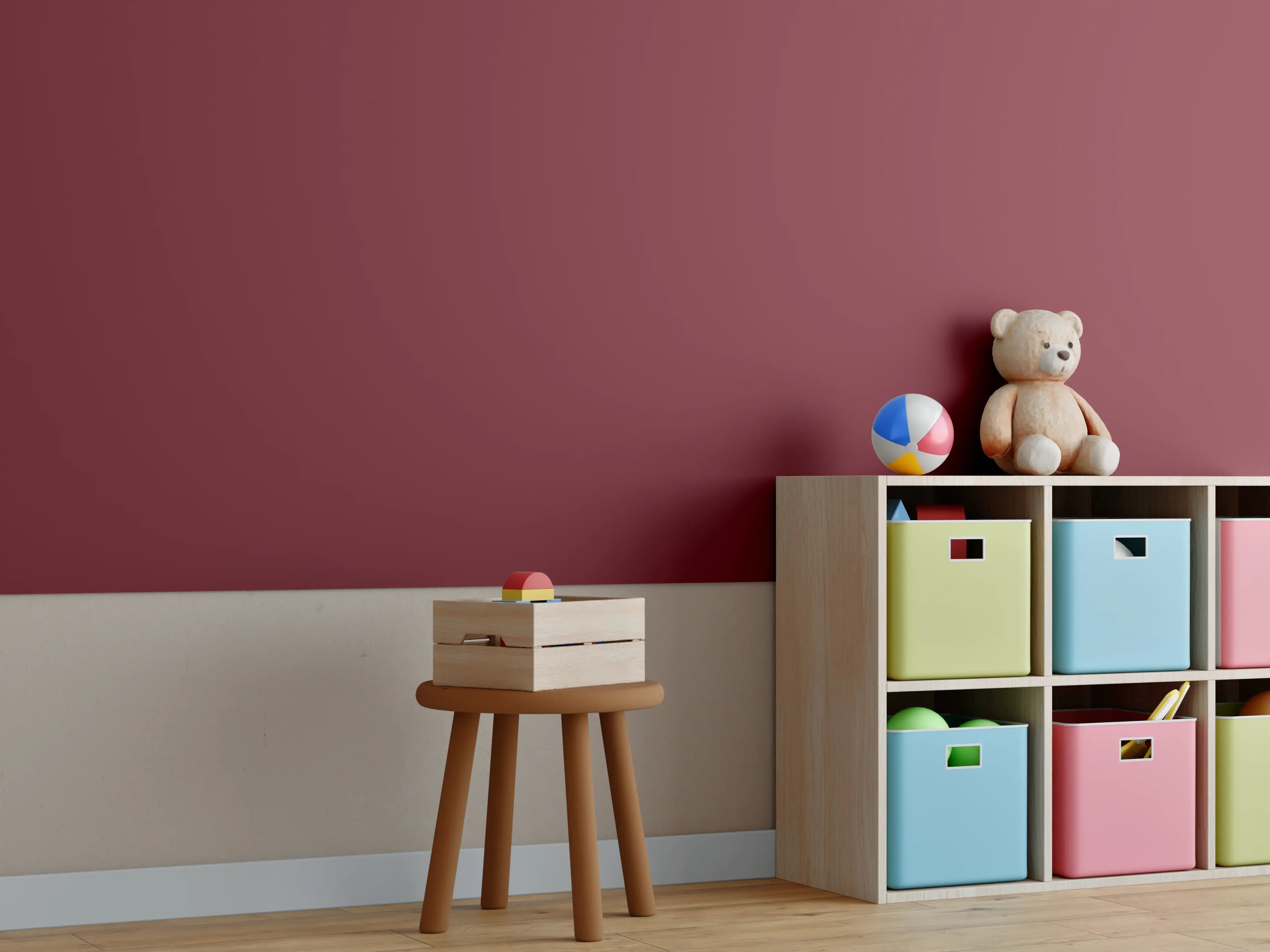 Kinderzimmer Wandgestaltung - RAL 3004 (Purpurrot)
