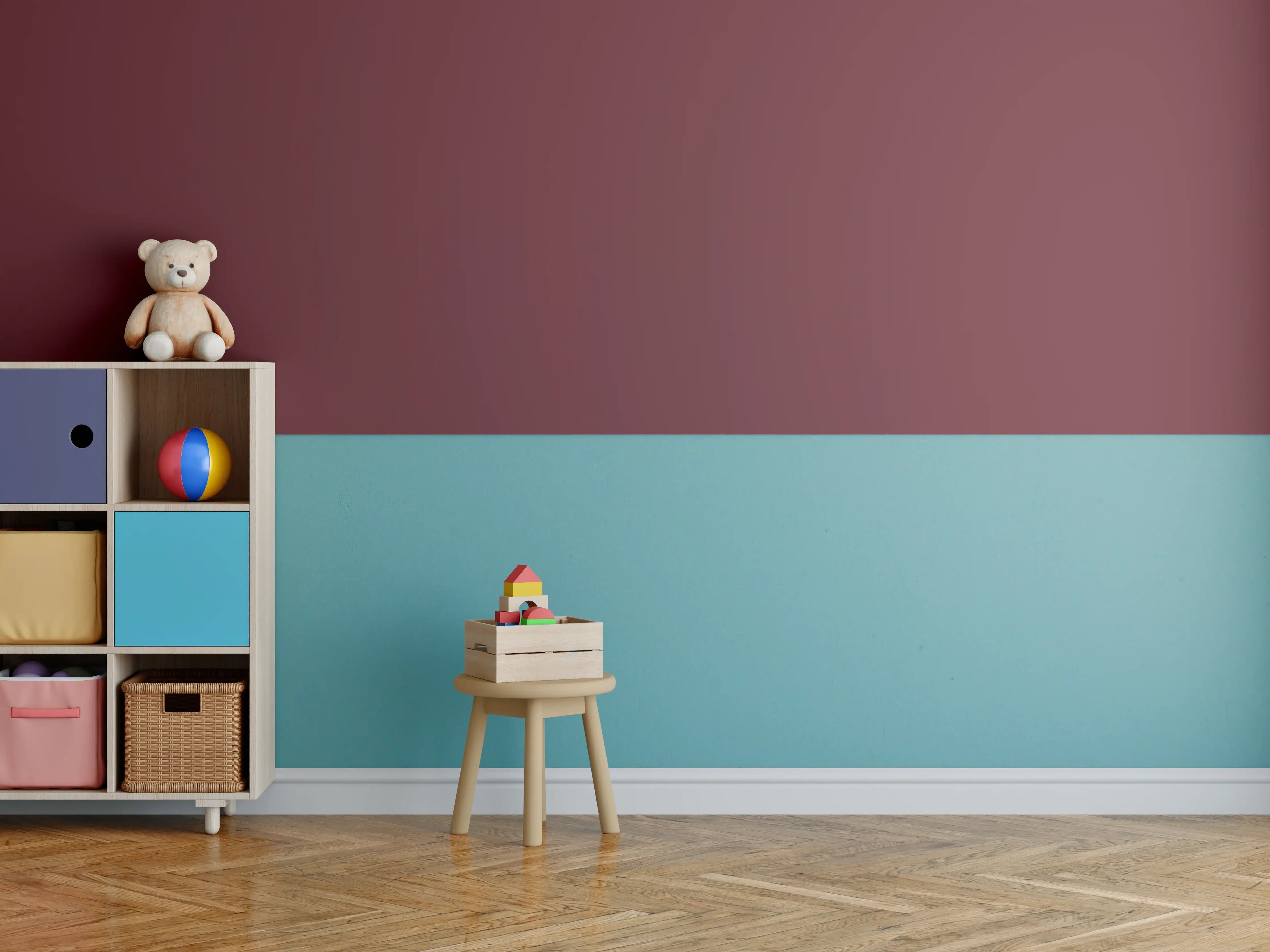 Kinderzimmer Wandgestaltung - RAL 3005 (Weinrot)