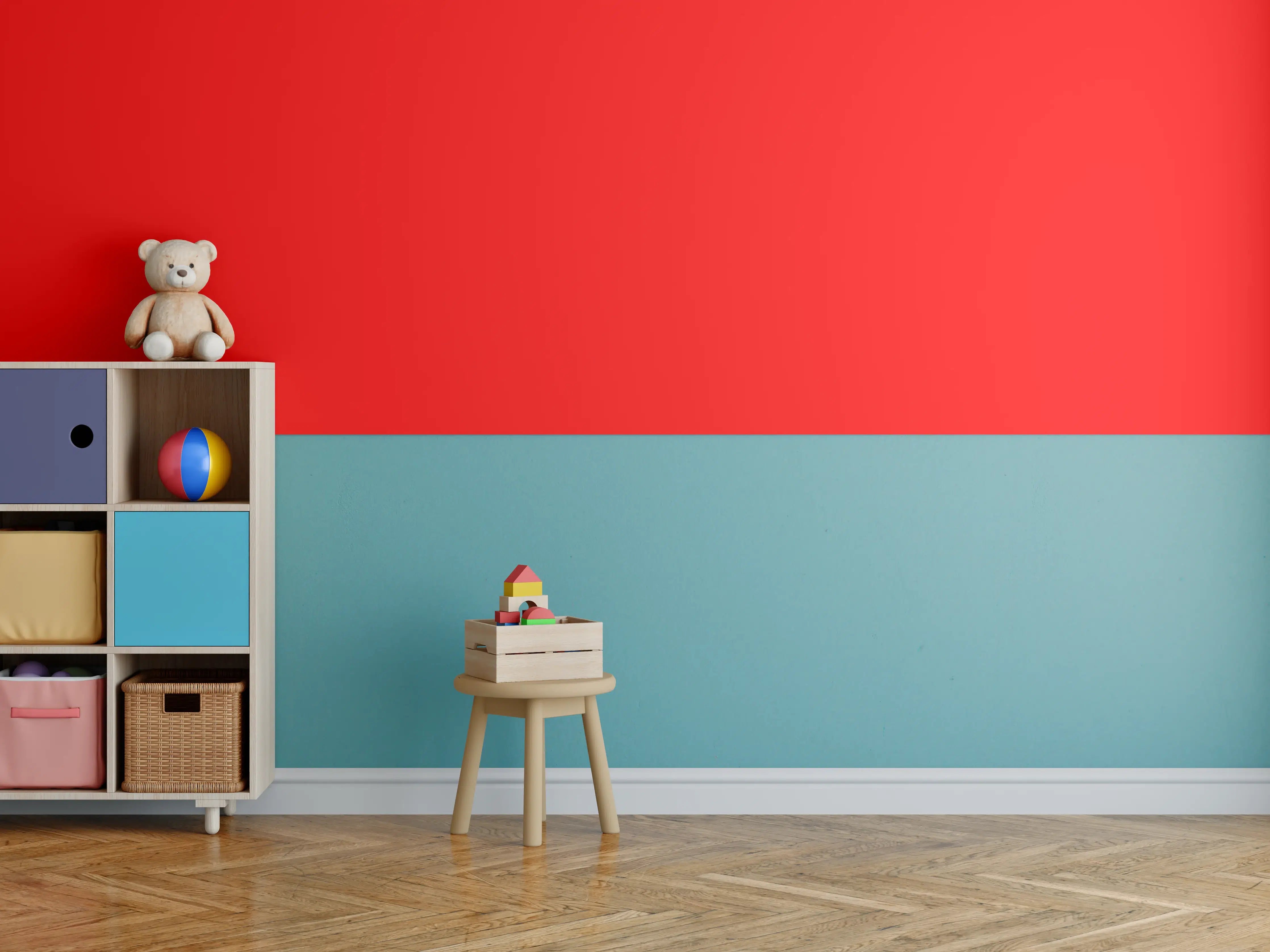 Kinderzimmer Wandgestaltung - RAL 3024 (leuchtendes Rot)