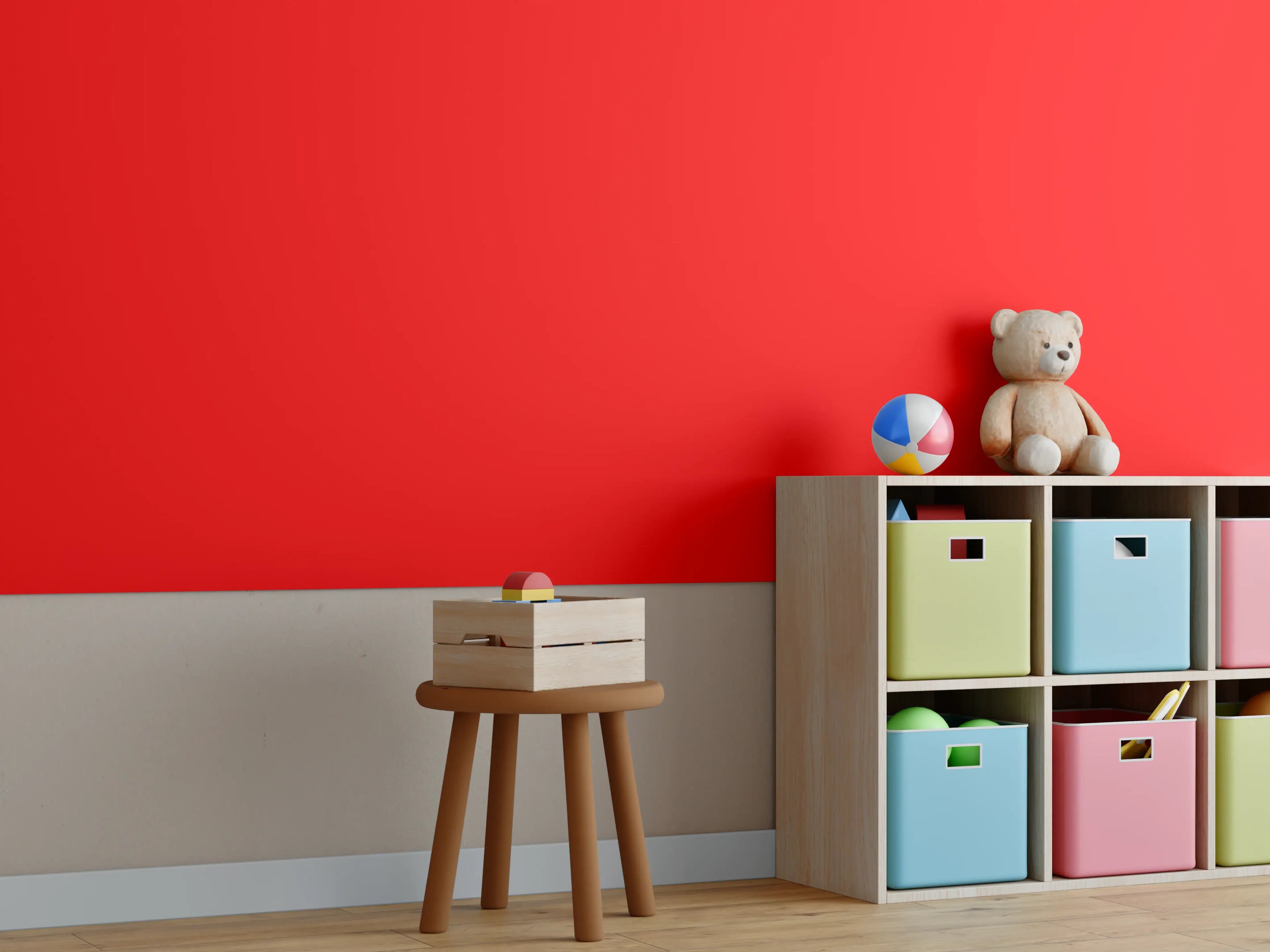 Kinderzimmer Wandgestaltung - RAL 3024 (leuchtendes Rot)