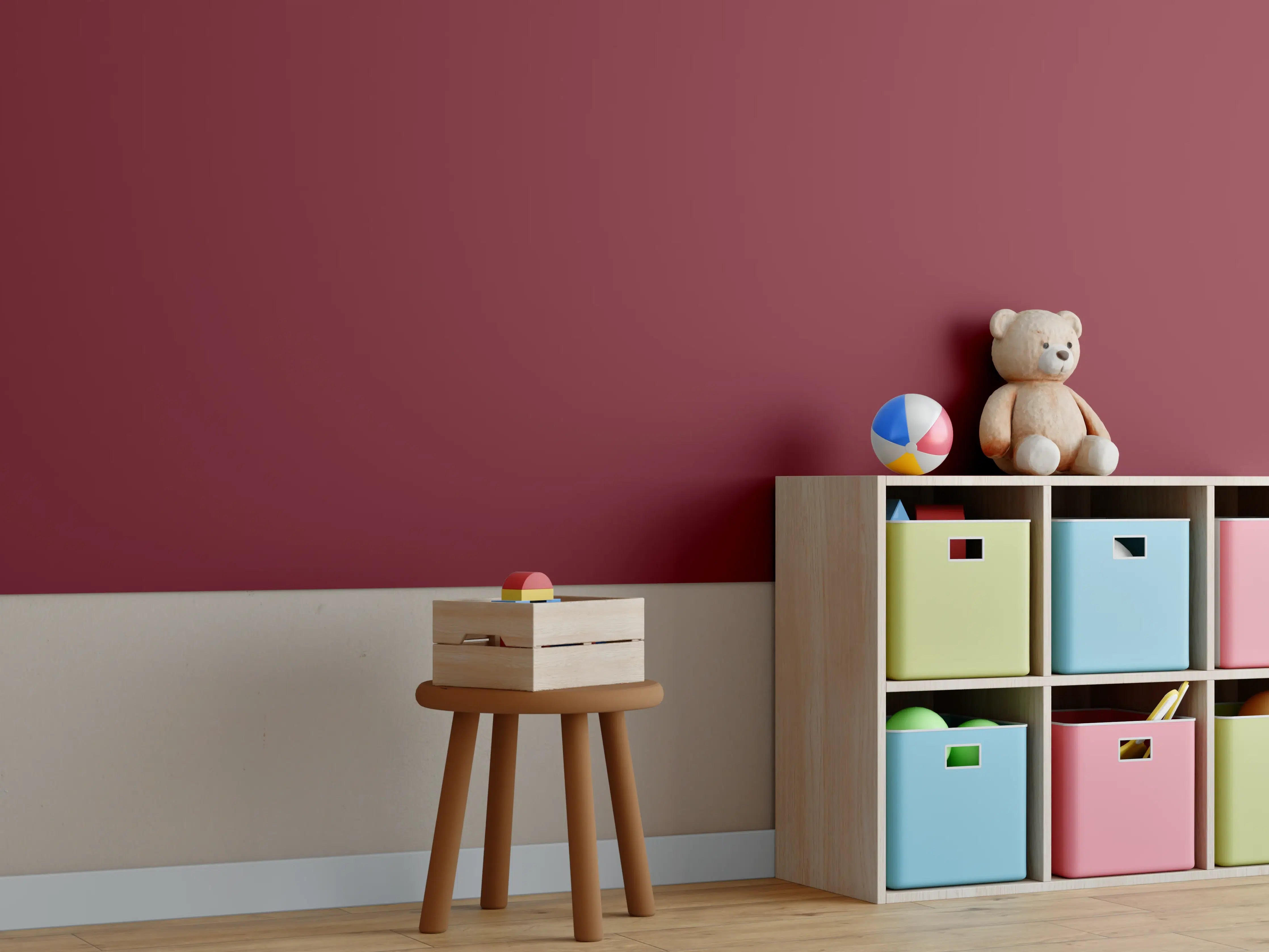 Kinderzimmer Wandgestaltung - RAL 3032 (Perlrubinrot)