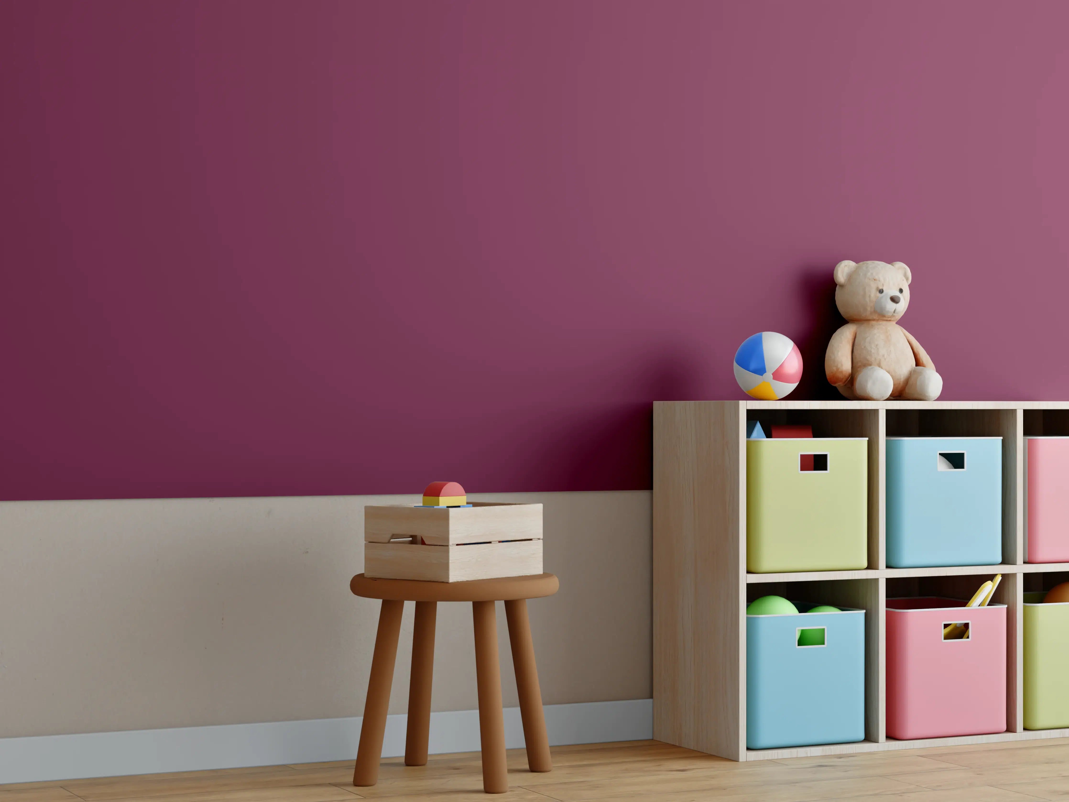 Kinderzimmer Wandgestaltung - RAL 4004 (Weinrotviolett)