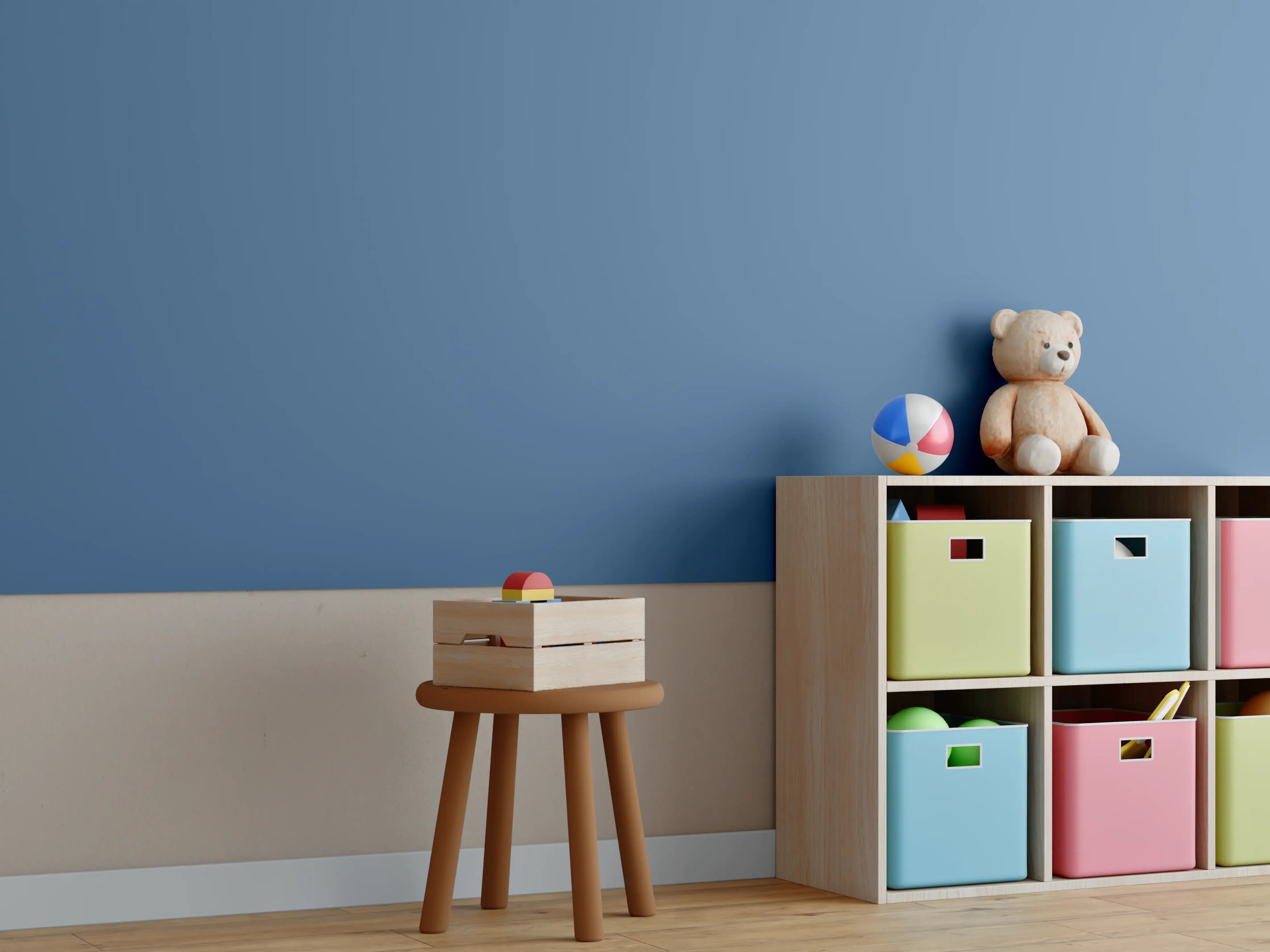 Kinderzimmer Wandgestaltung - RAL 5007 (Brillantblau)