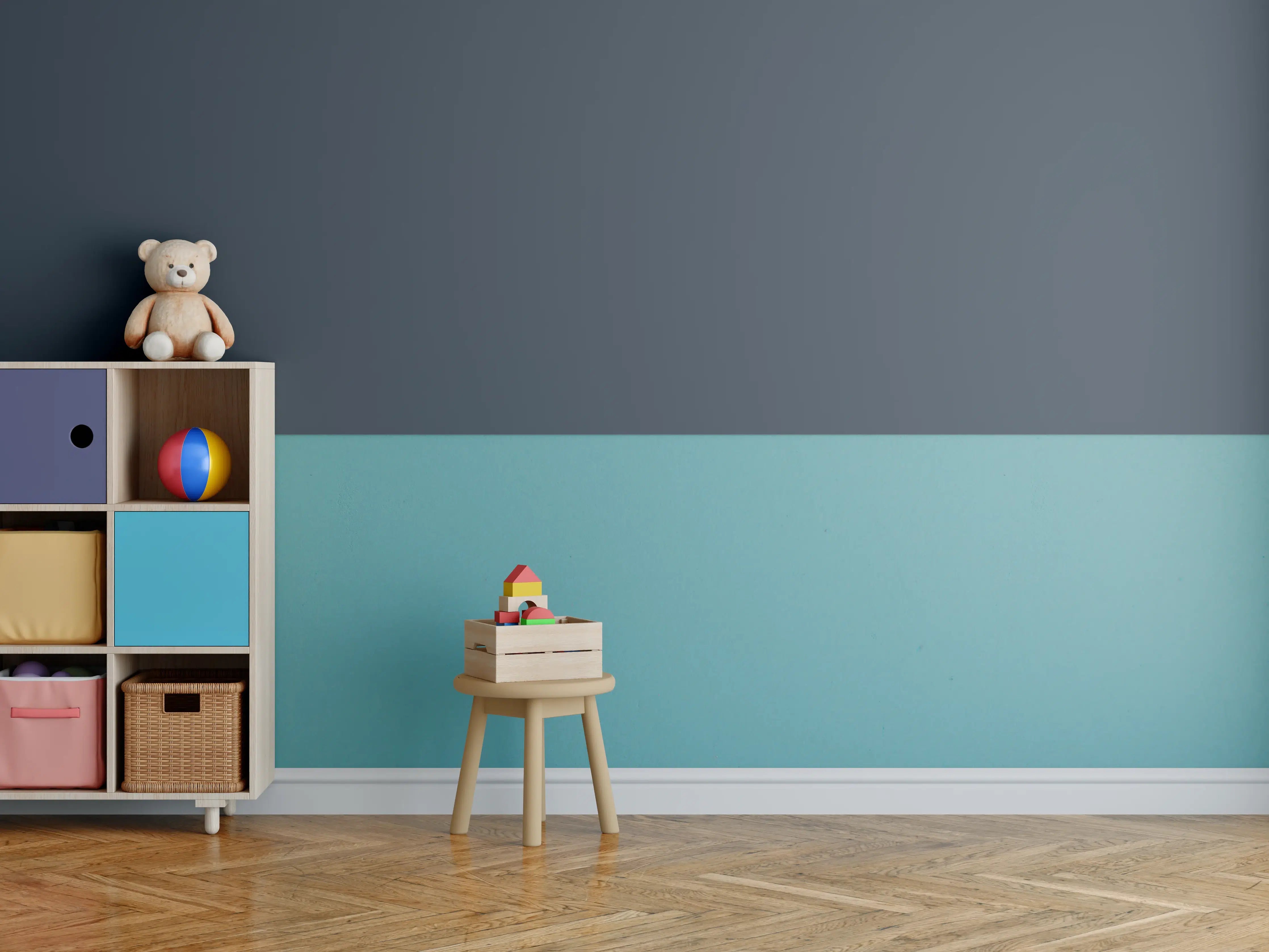 Kinderzimmer Wandgestaltung - RAL 5008 (Graublau)
