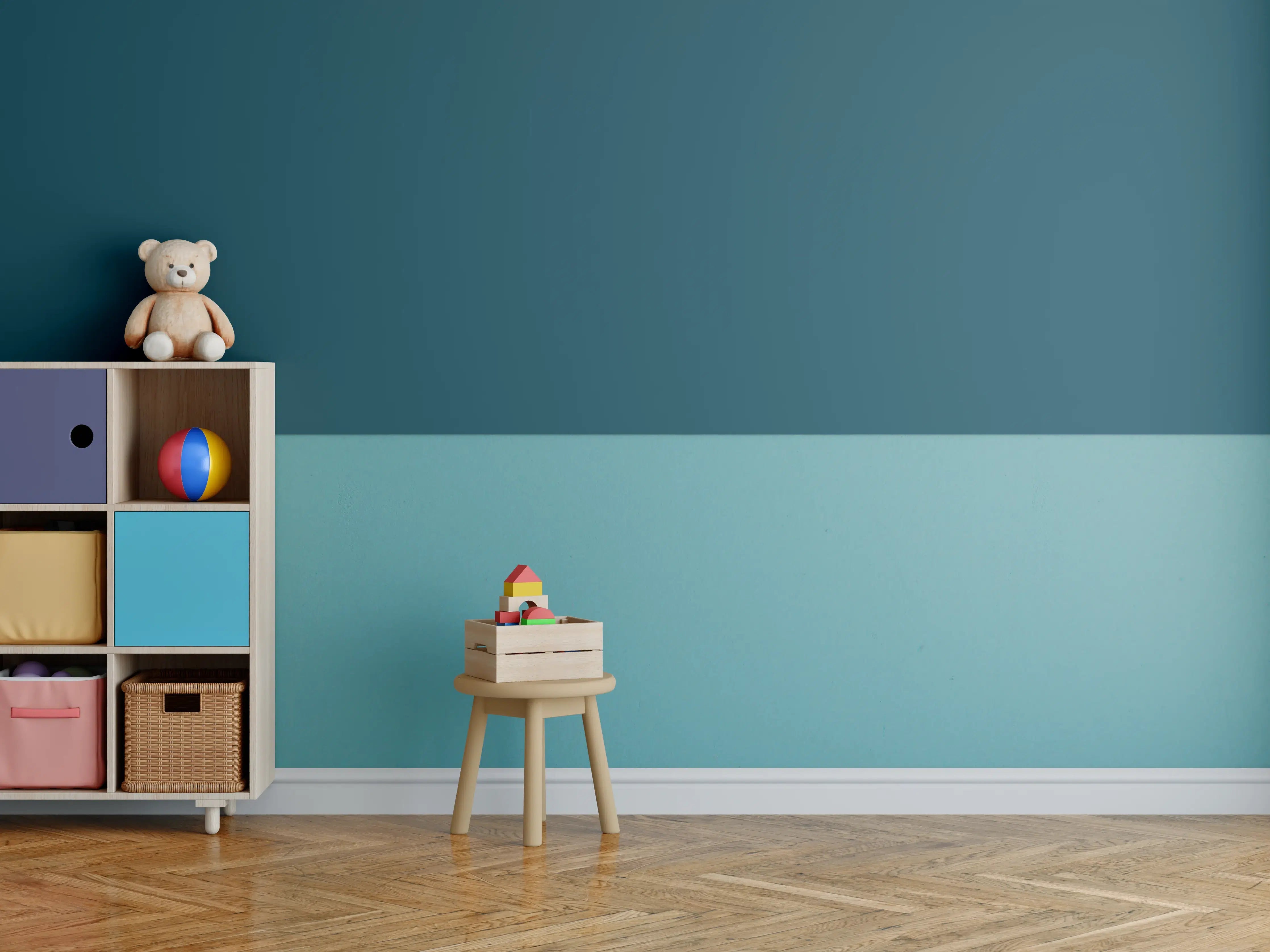 Kinderzimmer Wandgestaltung - RAL 5020 (Ozeanblau)