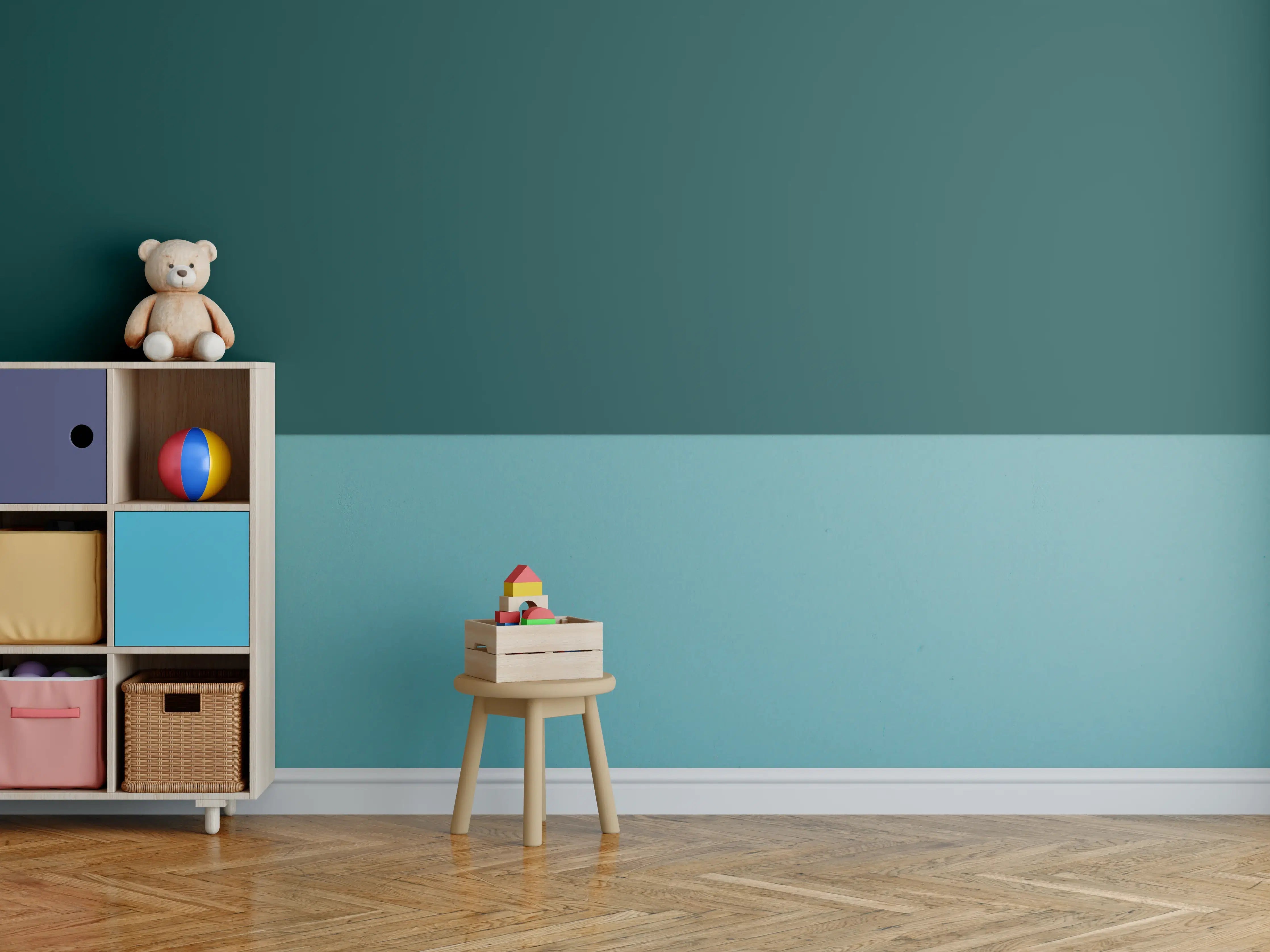 Kinderzimmer Wandgestaltung - RAL 6004 (Blaugrün)