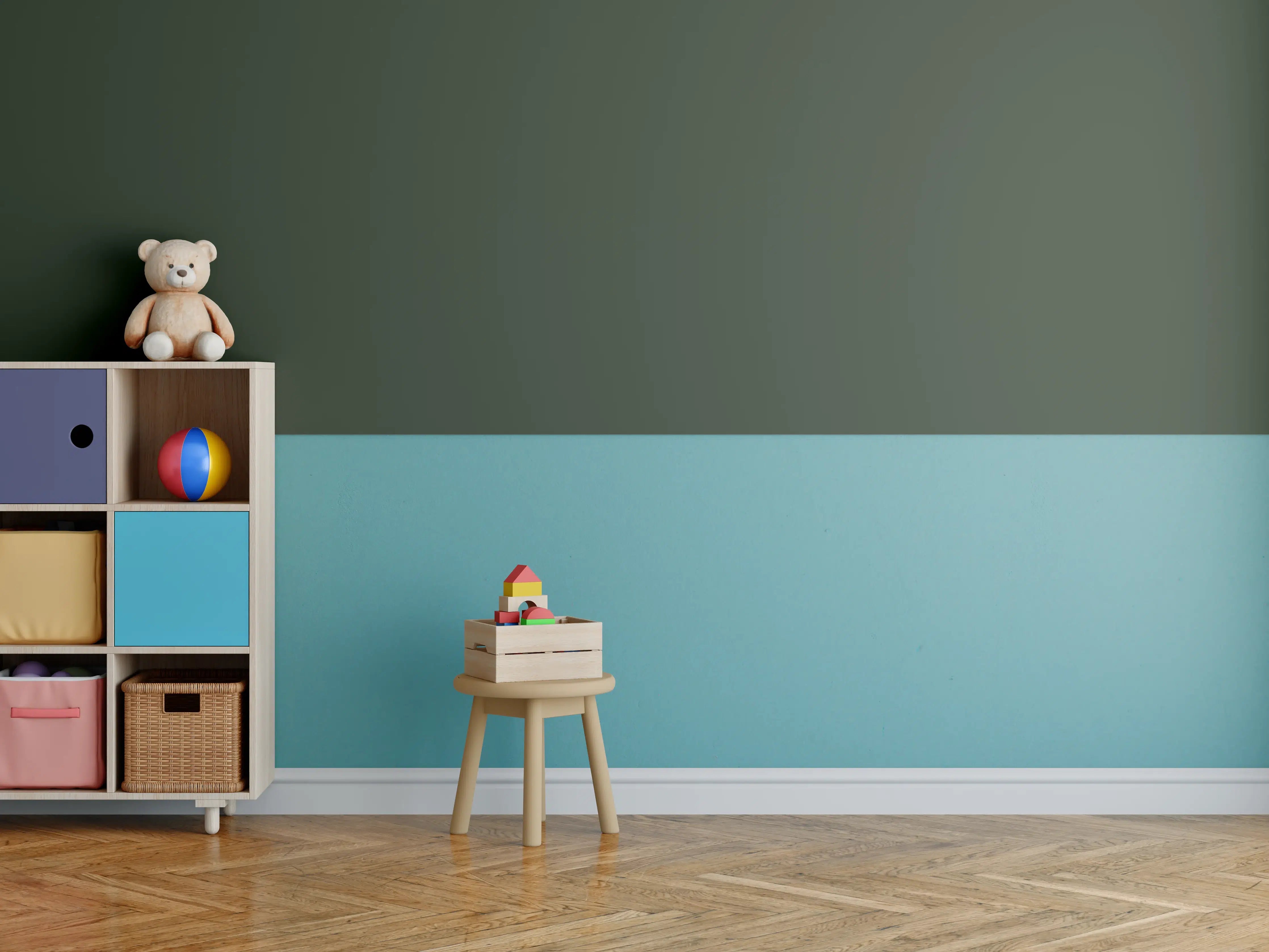 Kinderzimmer Wandgestaltung - RAL 6007 (Flaschengrün)