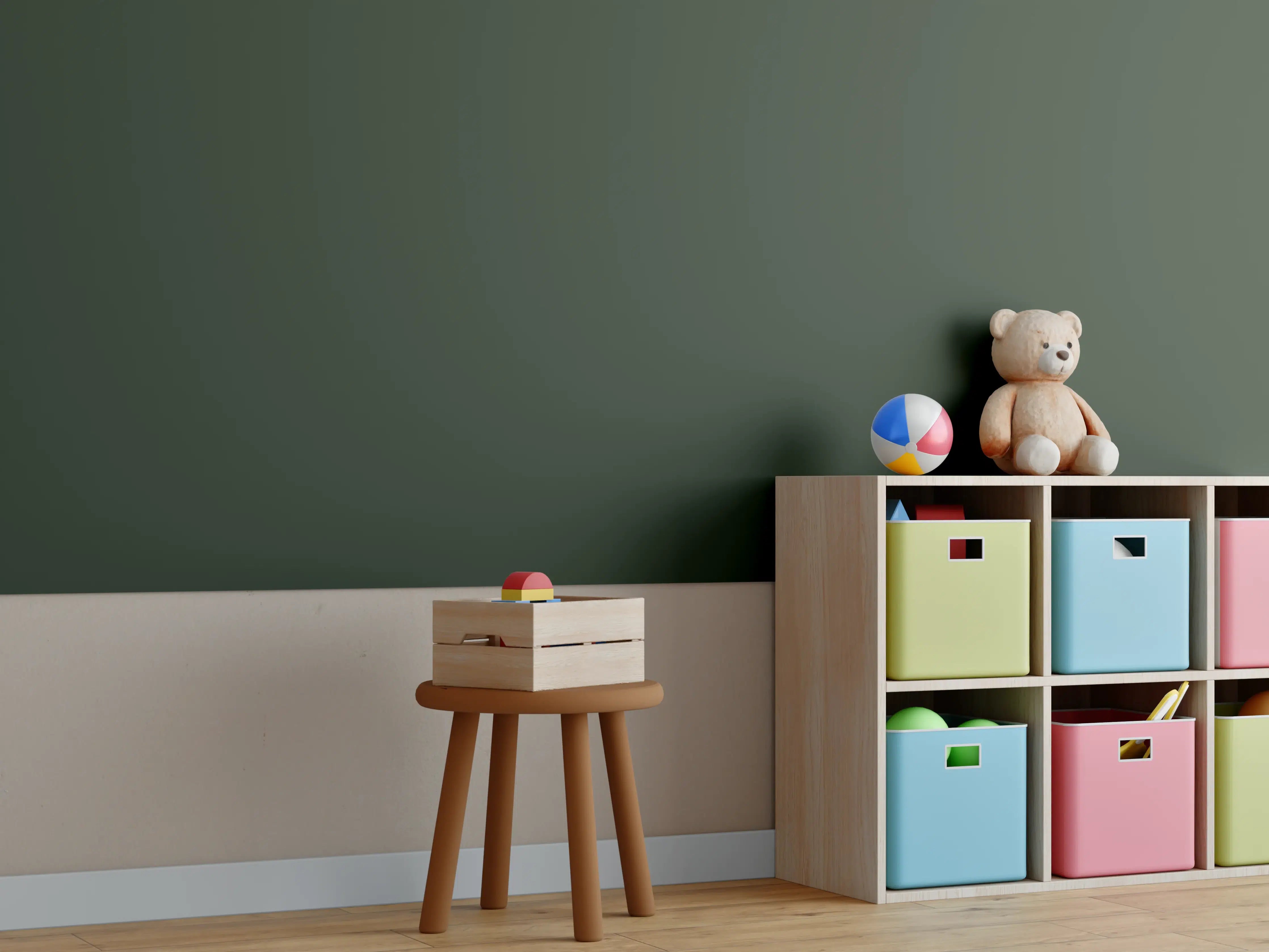 Kinderzimmer Wandgestaltung - RAL 6007 (Flaschengrün)