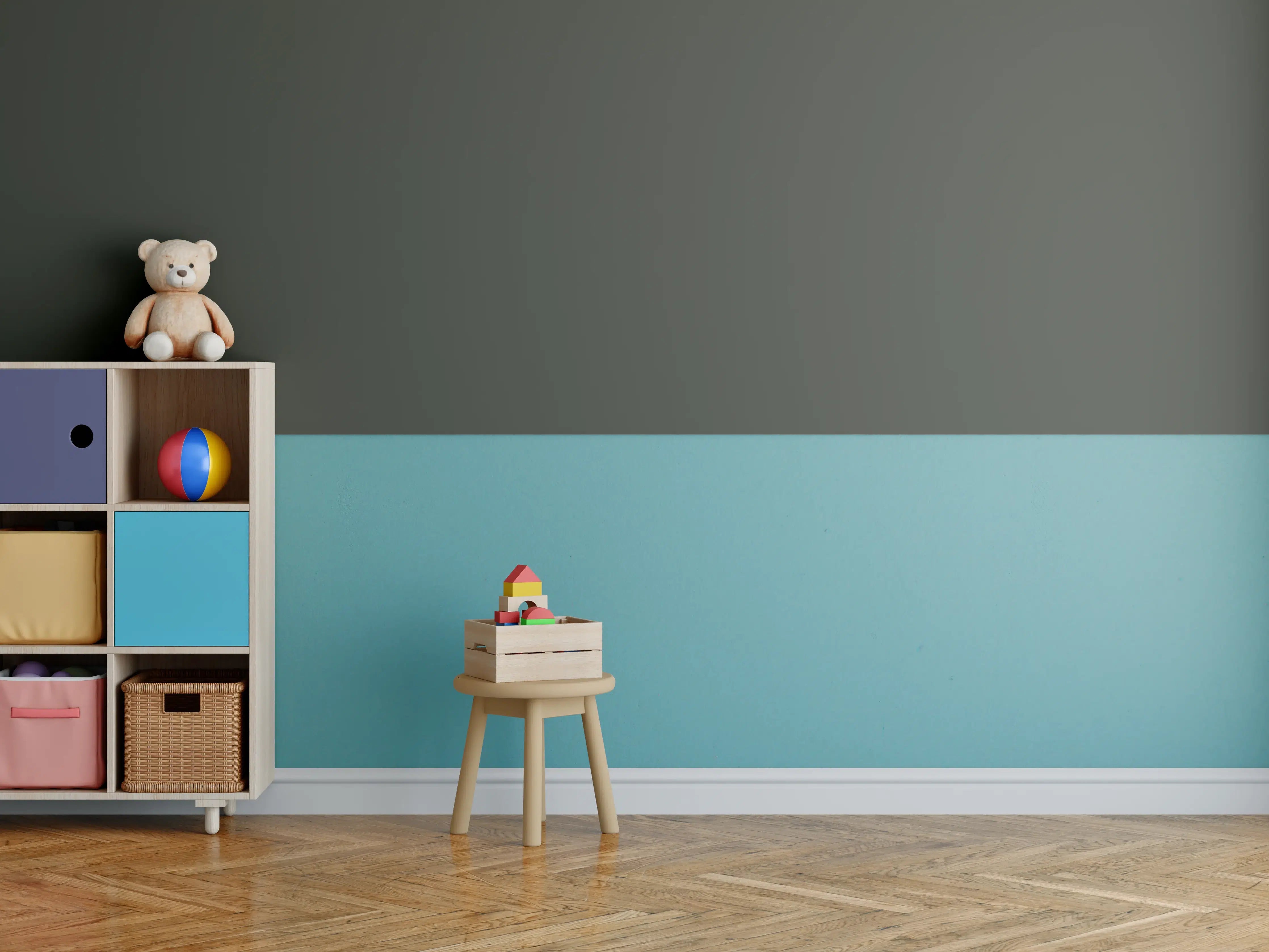 Kinderzimmer Wandgestaltung - RAL 6008 (Braungrün)