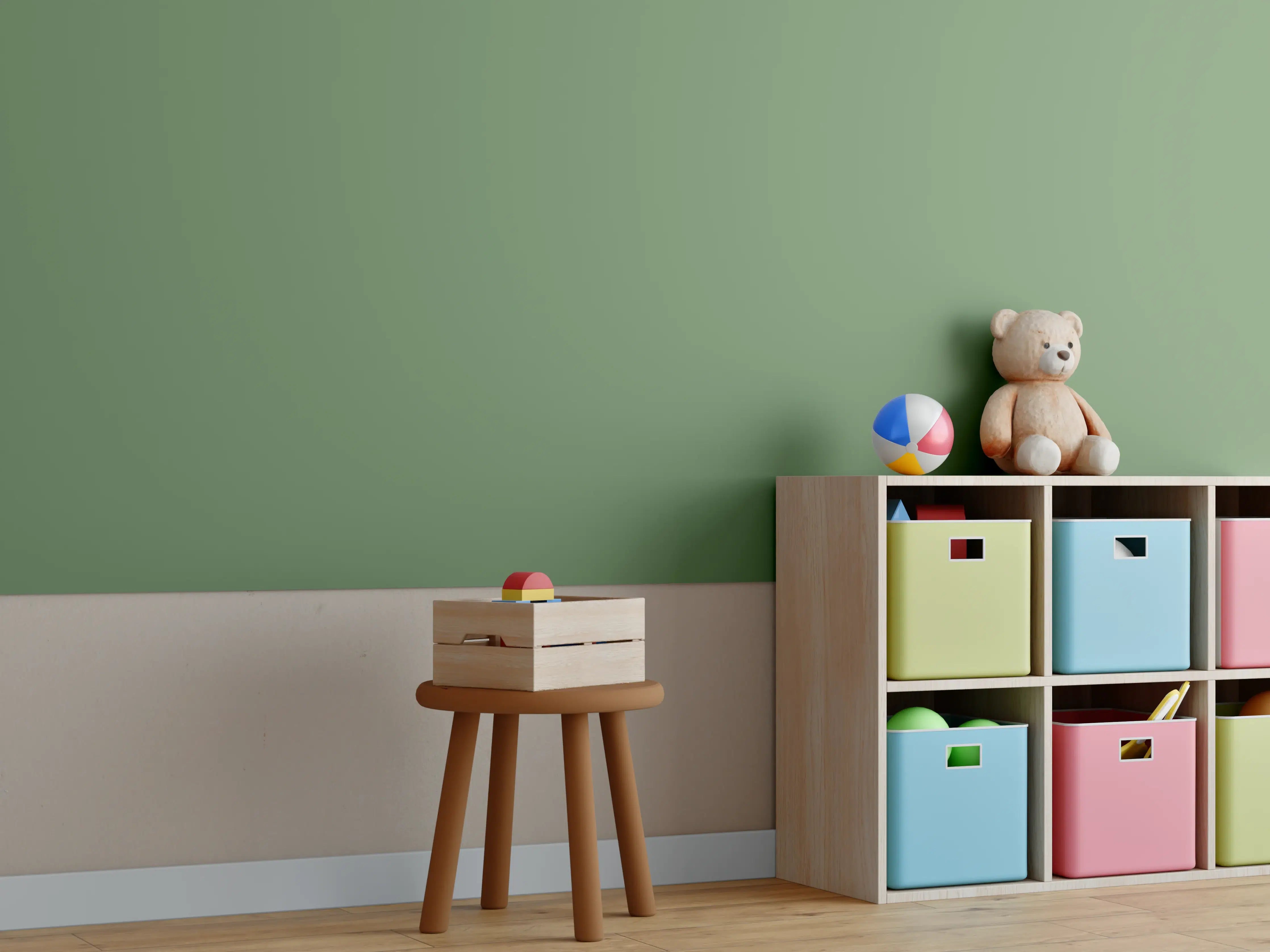 Kinderzimmer Wandgestaltung - RAL 6011 (Reseda grün)