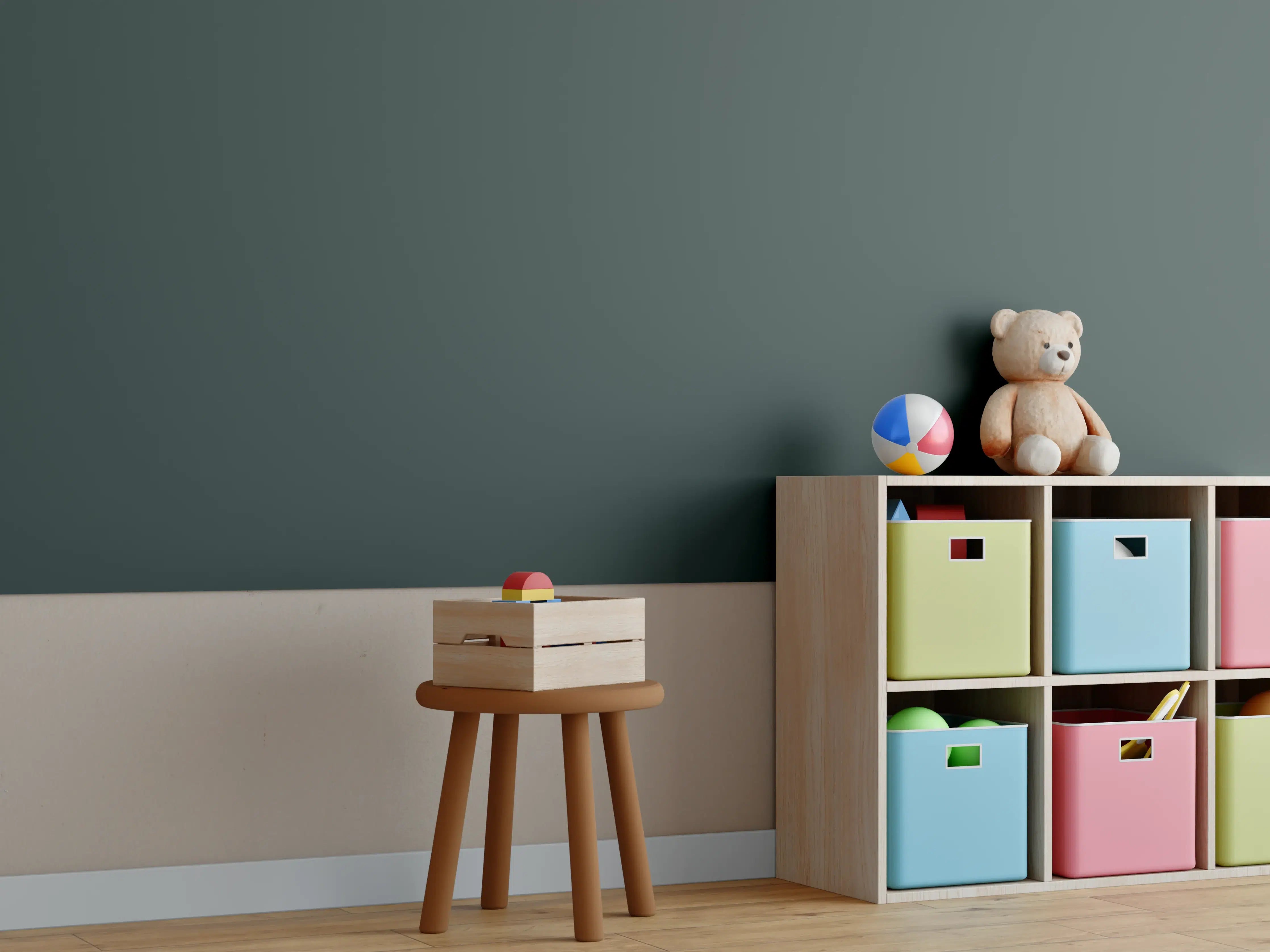 Kinderzimmer Wandgestaltung - RAL 6012 (Schwarzgrün)