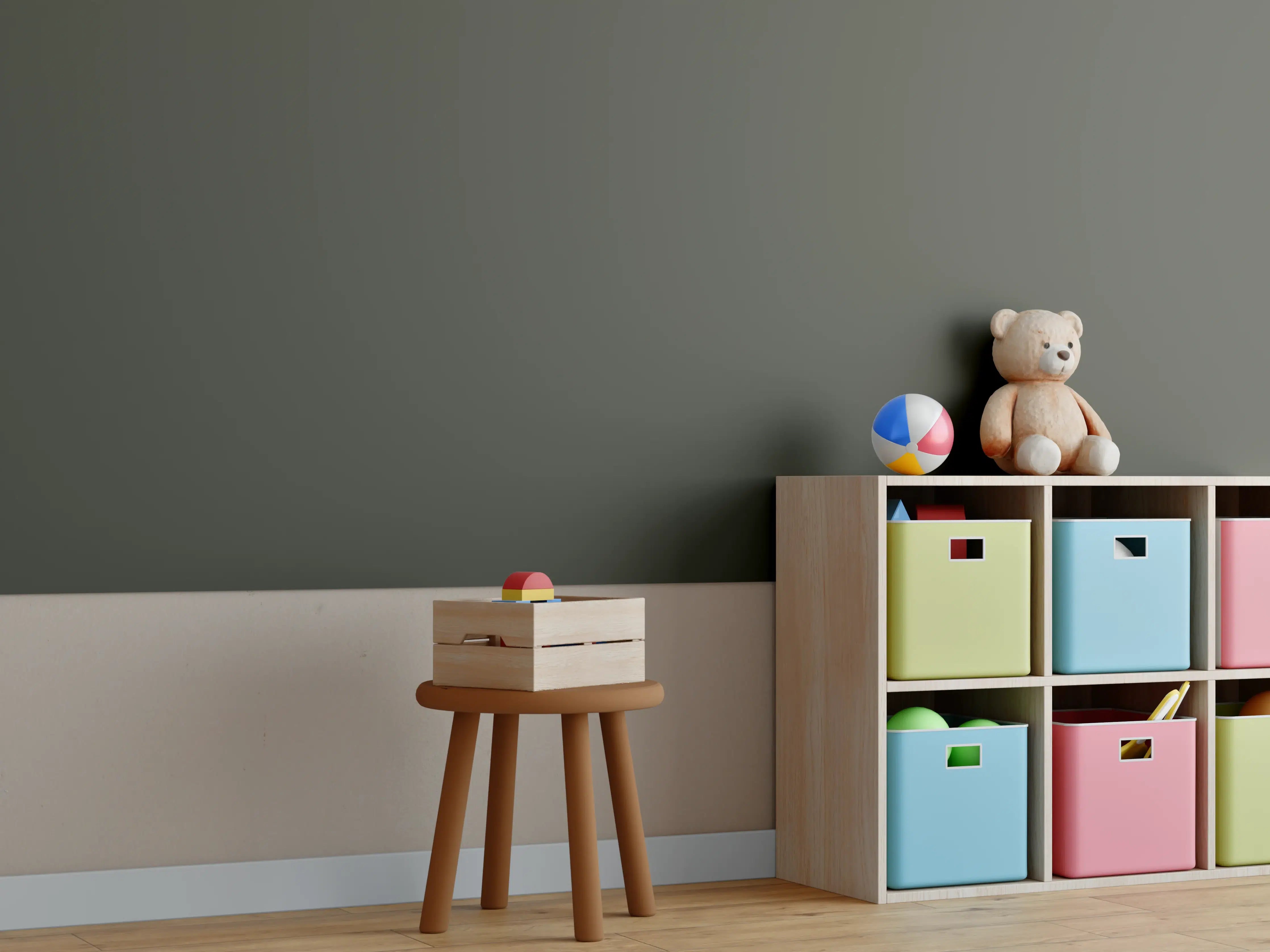 Kinderzimmer Wandgestaltung - RAL 6014 (Gelboliv)