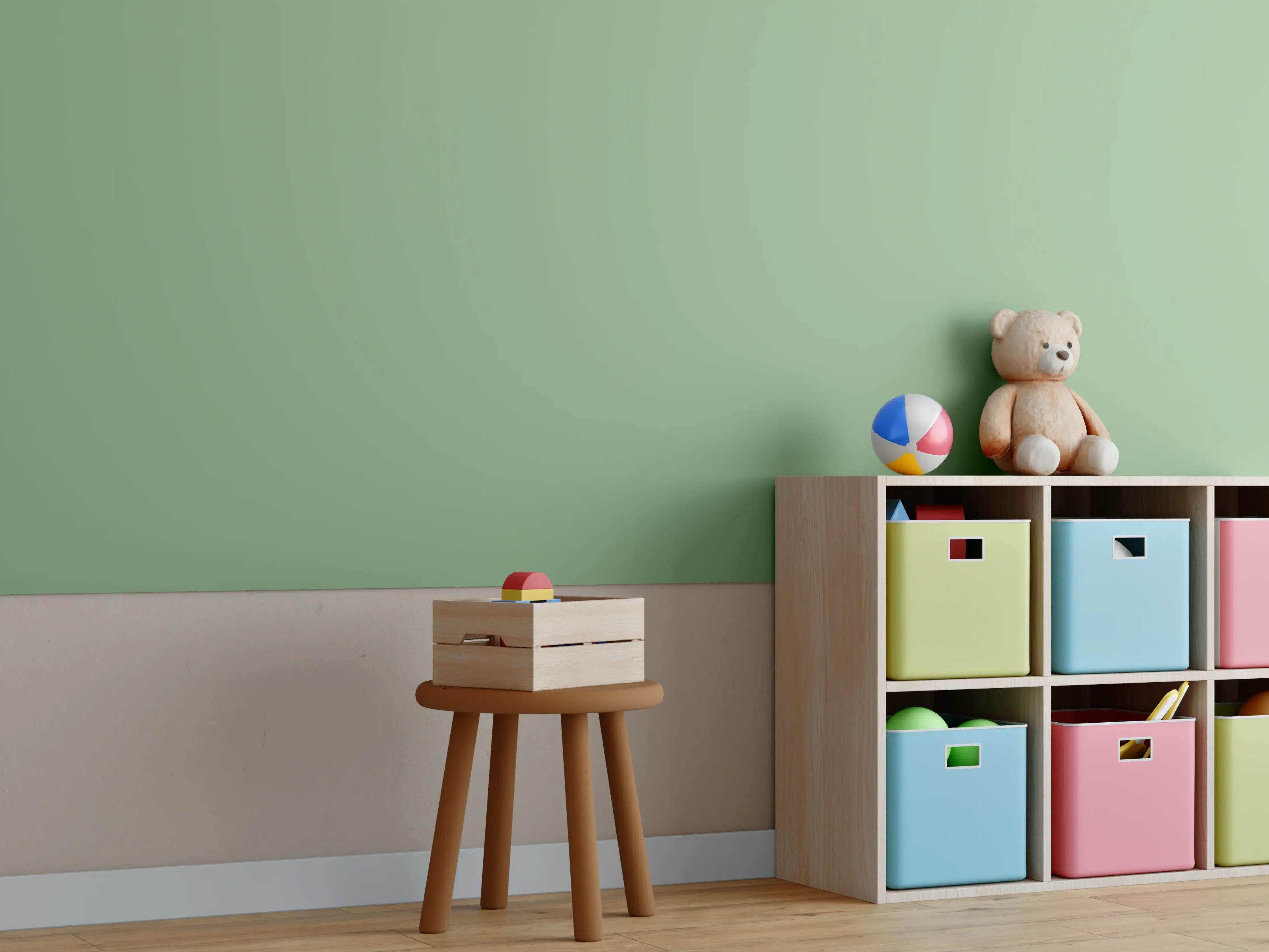 Kinderzimmer Wandgestaltung - RAL 6021 (Blassgrün)