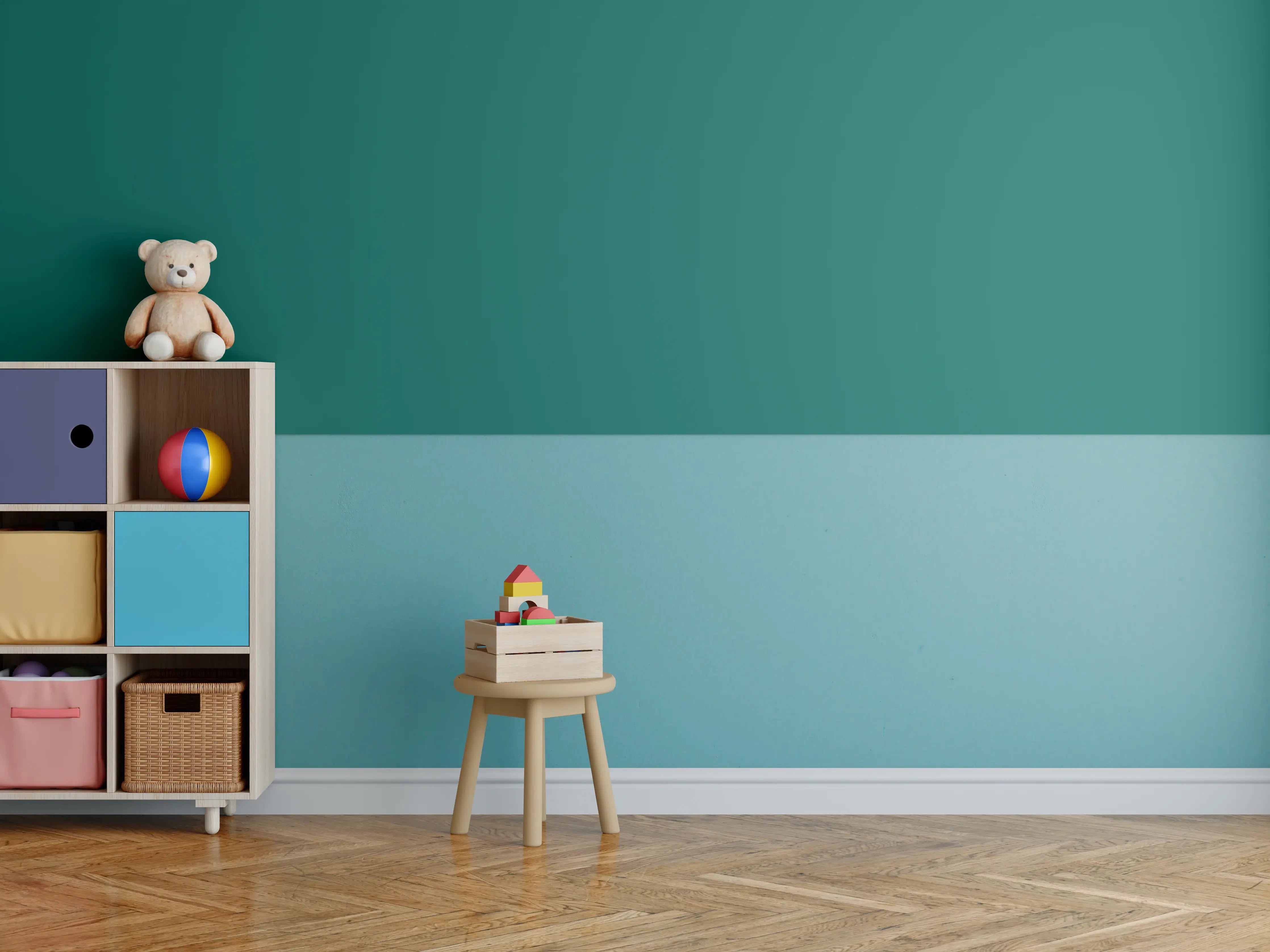 Kinderzimmer Wandgestaltung - RAL 6026 (Opalgrün)