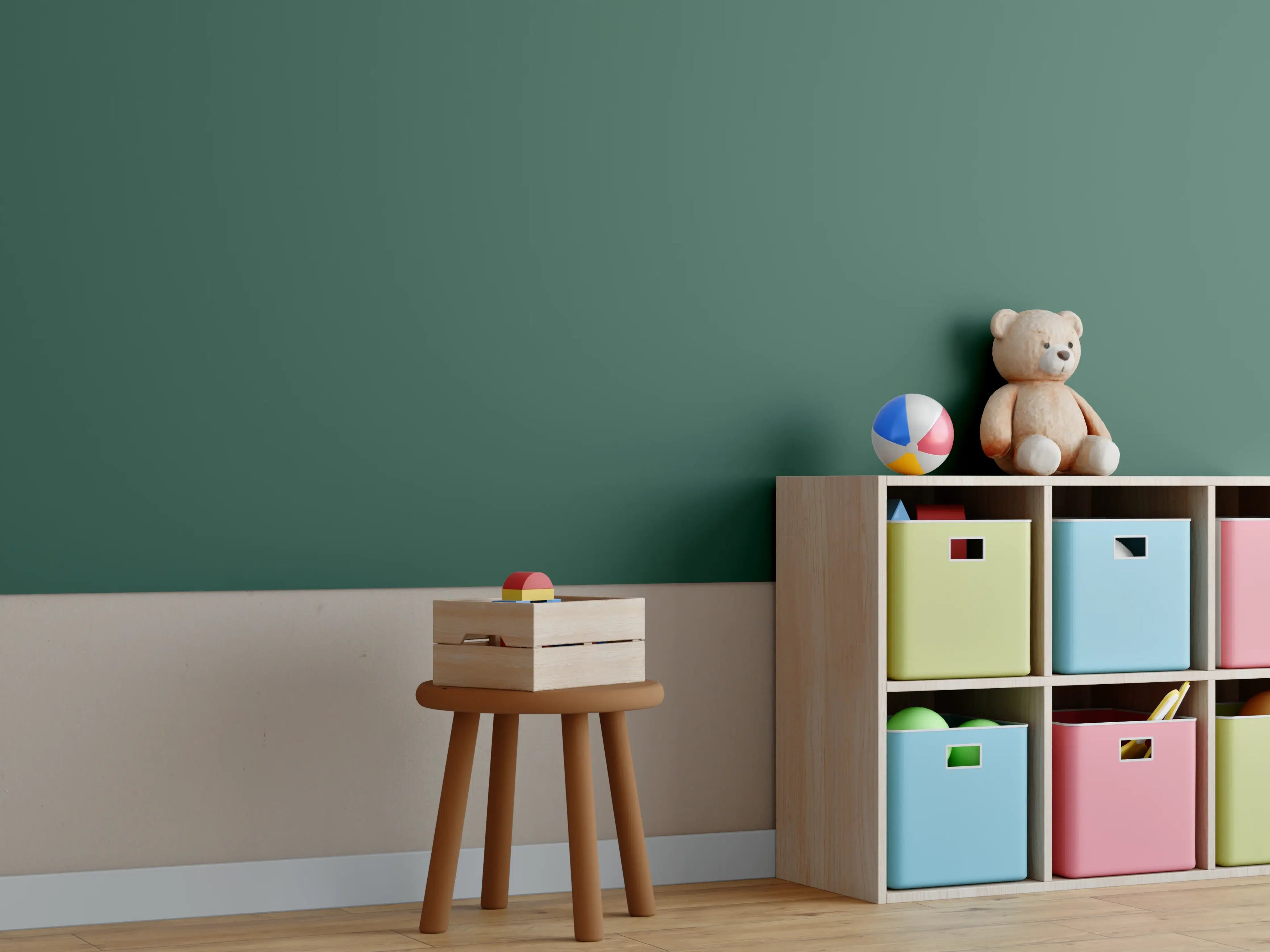 Kinderzimmer Wandgestaltung - RAL 6028 (Kieferngrün)