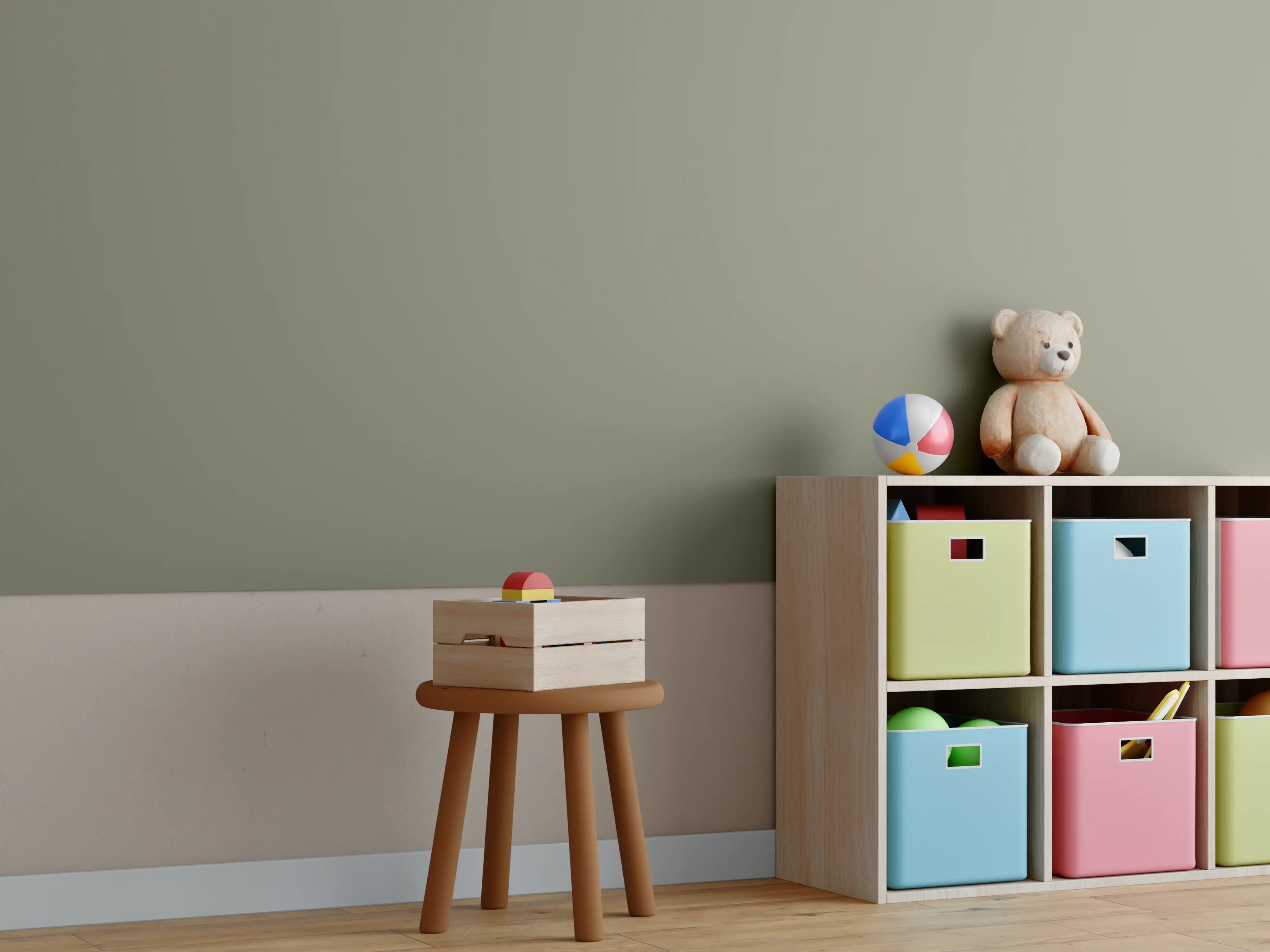 Kinderzimmer Wandgestaltung - RAL 7002 (Olivgrau)