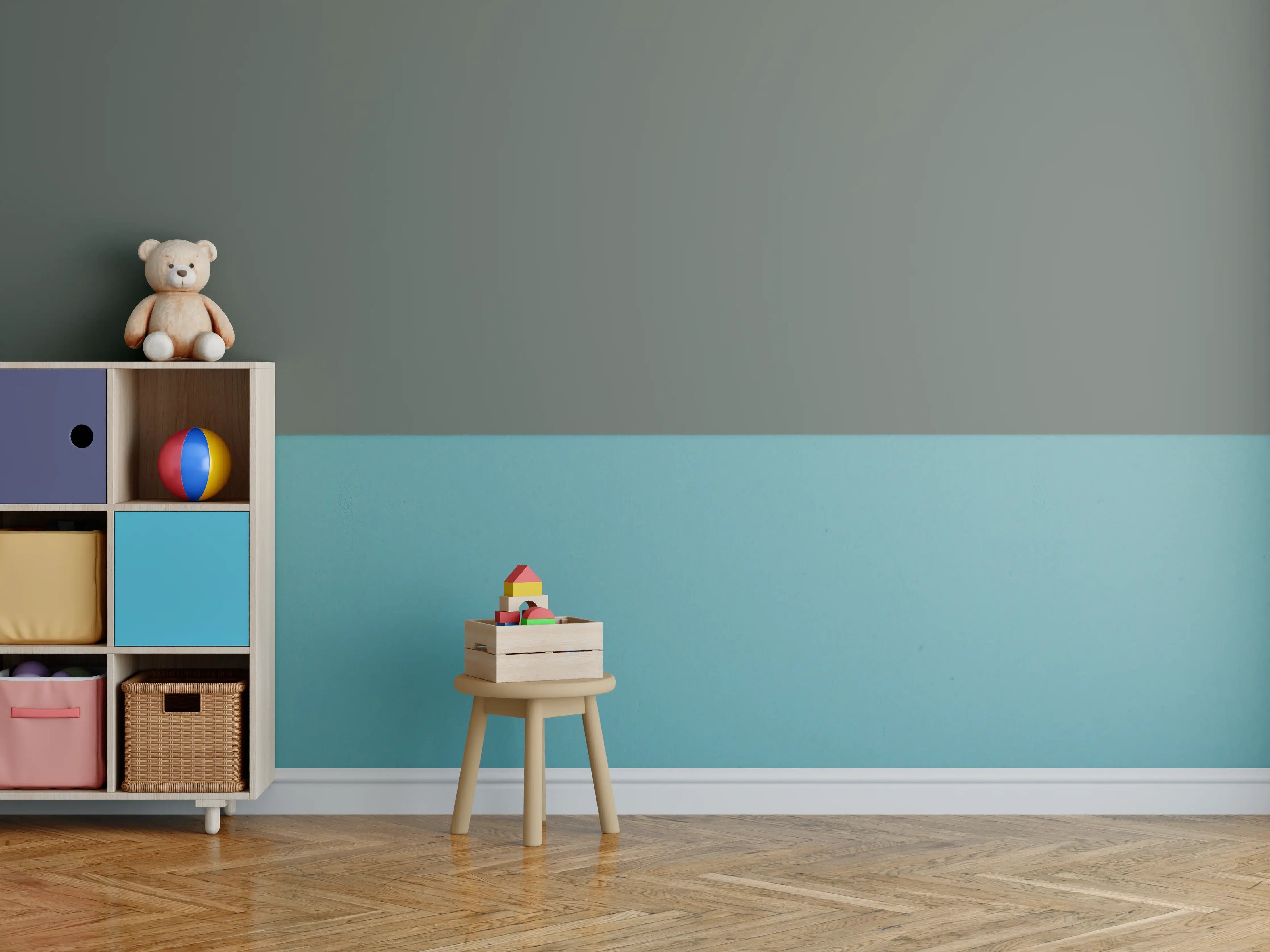 Kinderzimmer Wandgestaltung - RAL 7009 (Grüngrau)