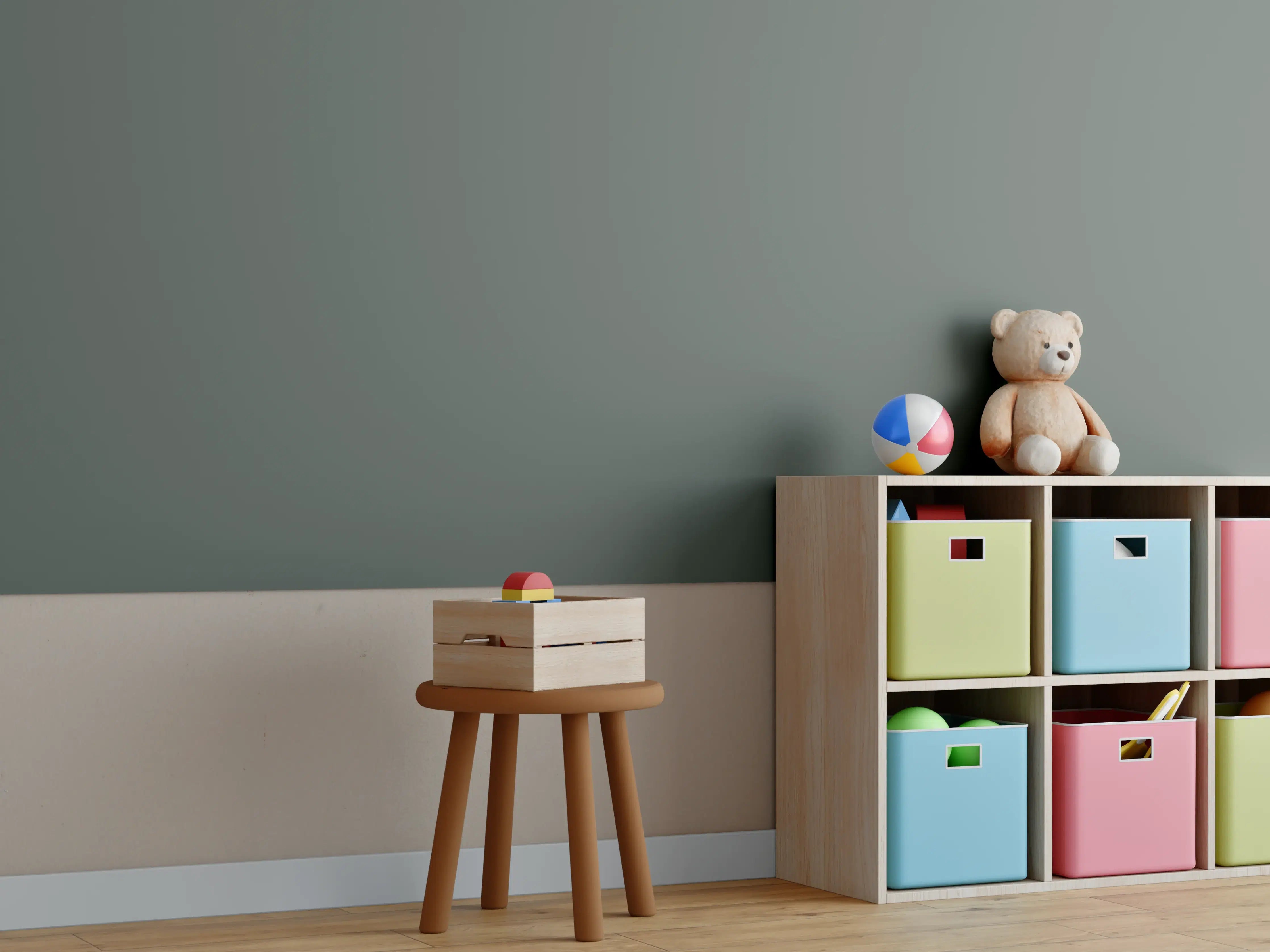 Kinderzimmer Wandgestaltung - RAL 7009 (Grüngrau)