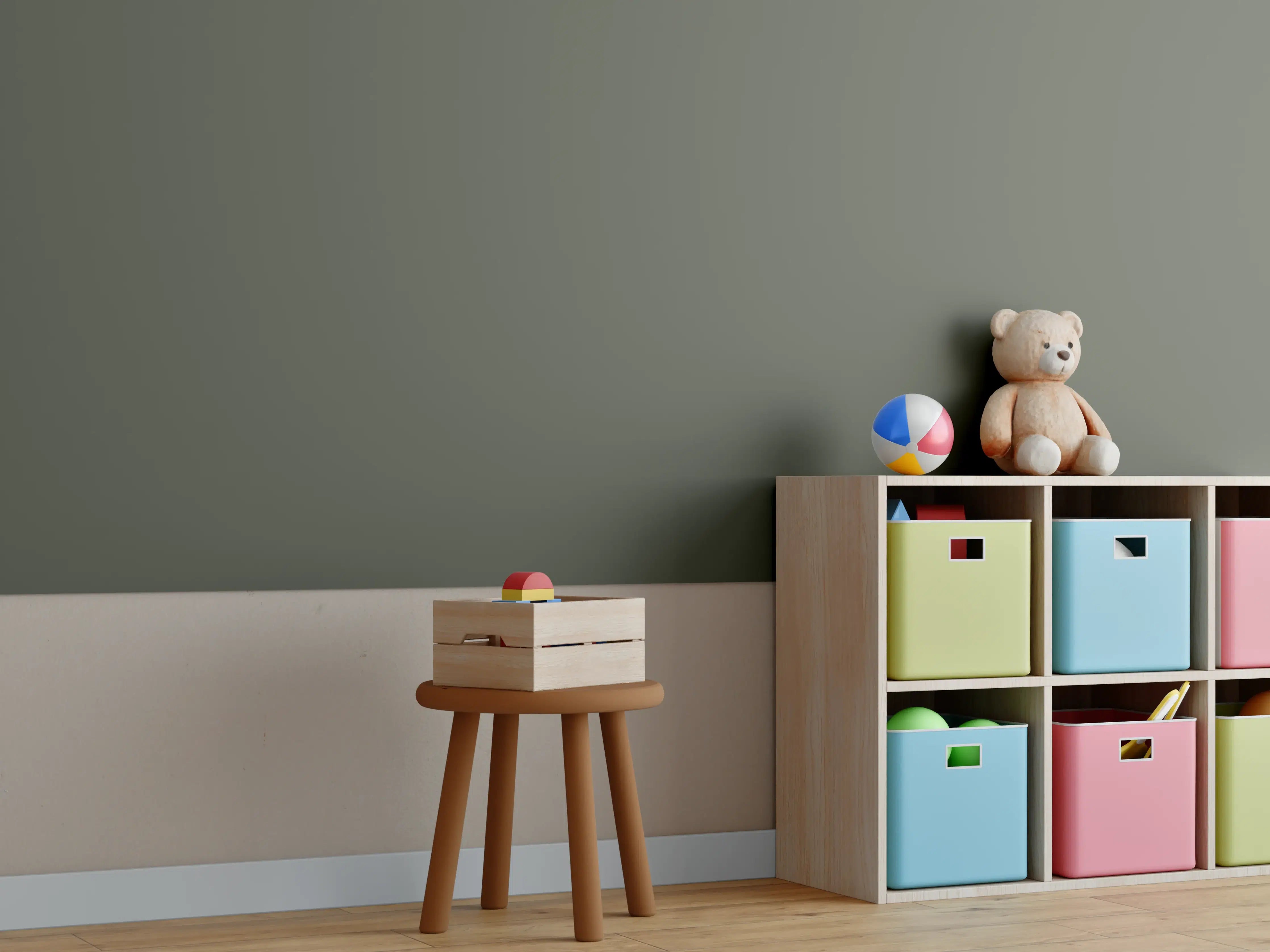 Kinderzimmer Wandgestaltung - RAL 7013 (auch braun-grau)