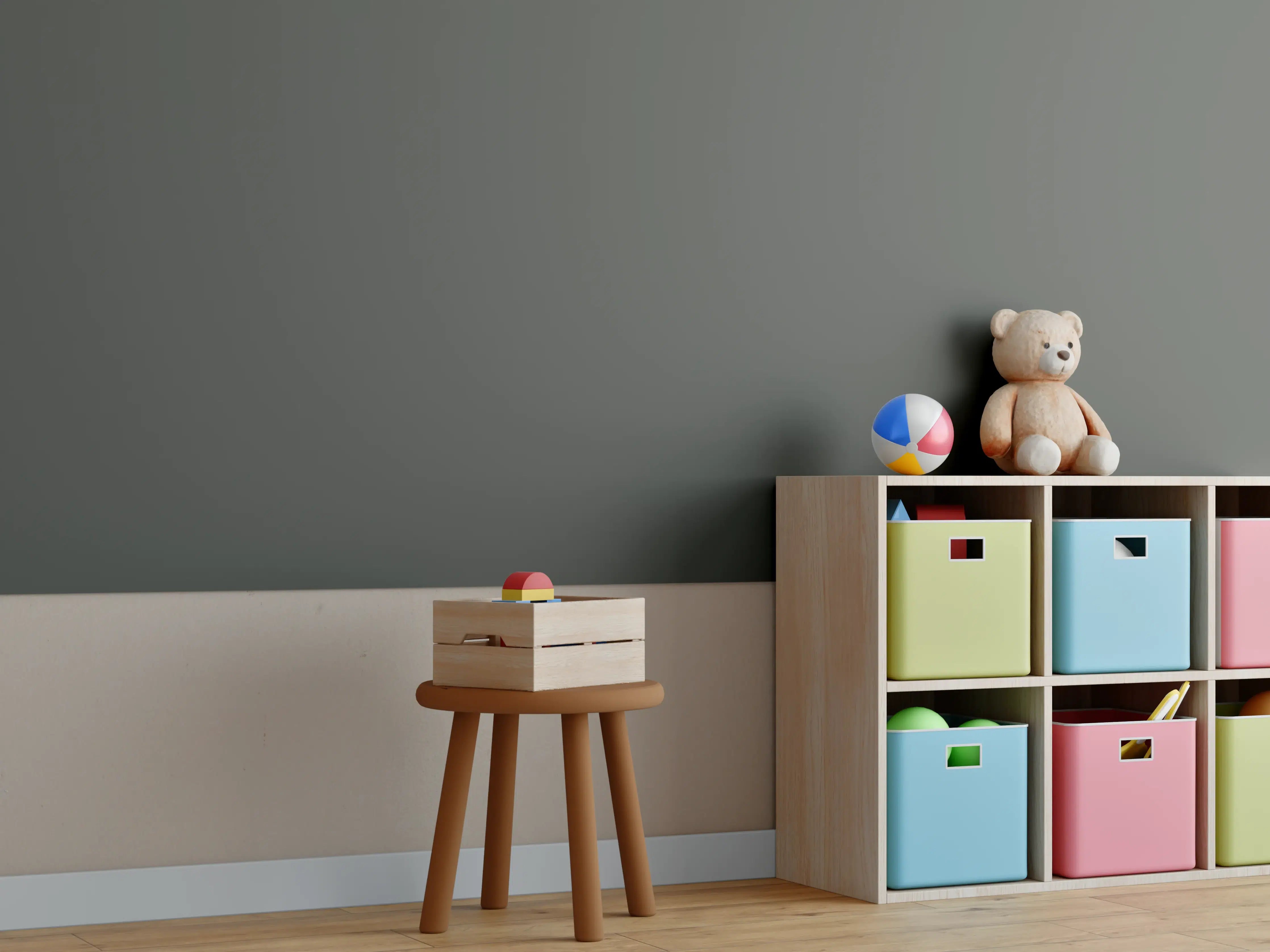 Kinderzimmer Wandgestaltung - RAL 7022 (Umbragrau)