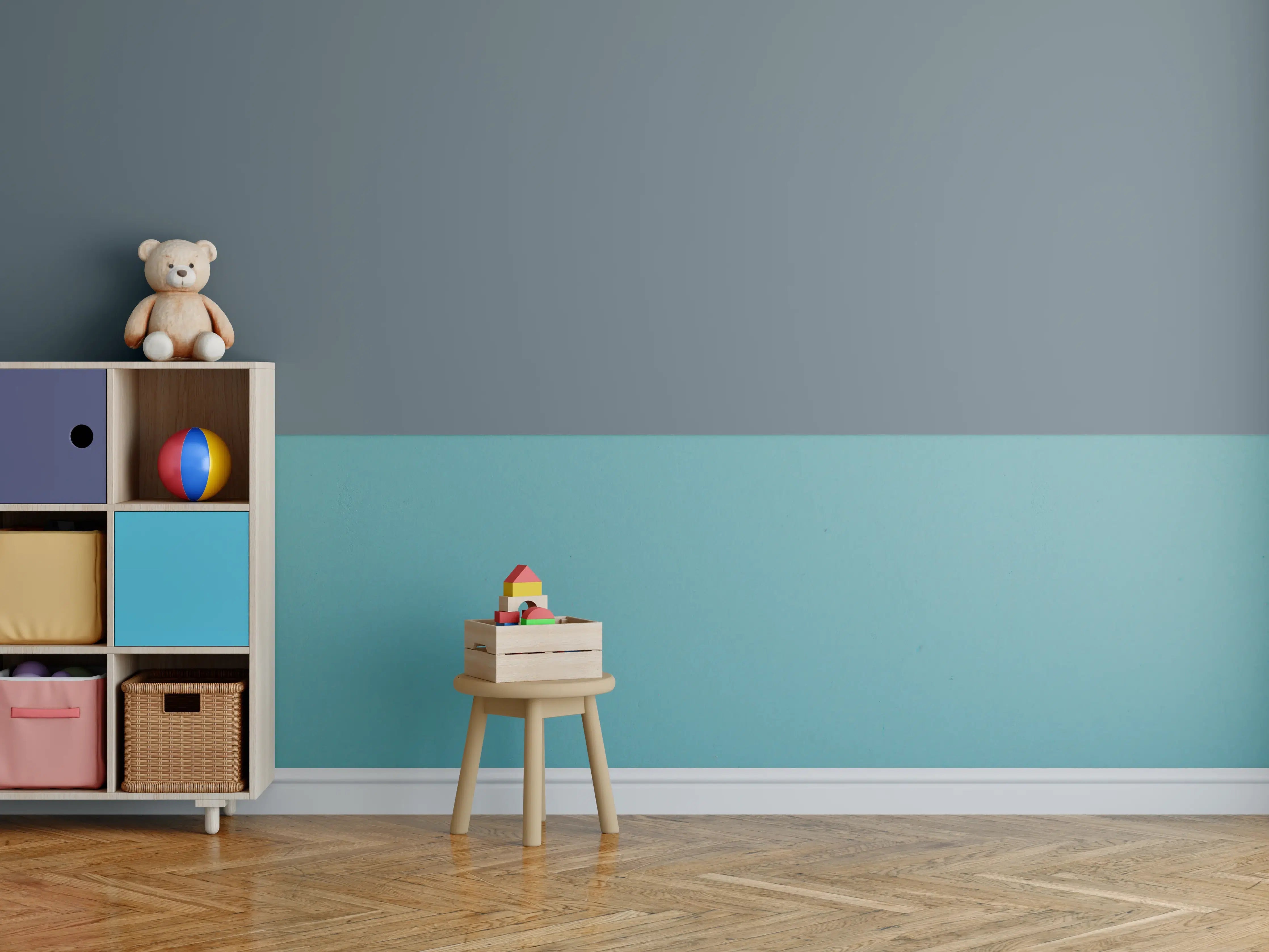 Kinderzimmer Wandgestaltung - RAL 7031 (Blaugrau)