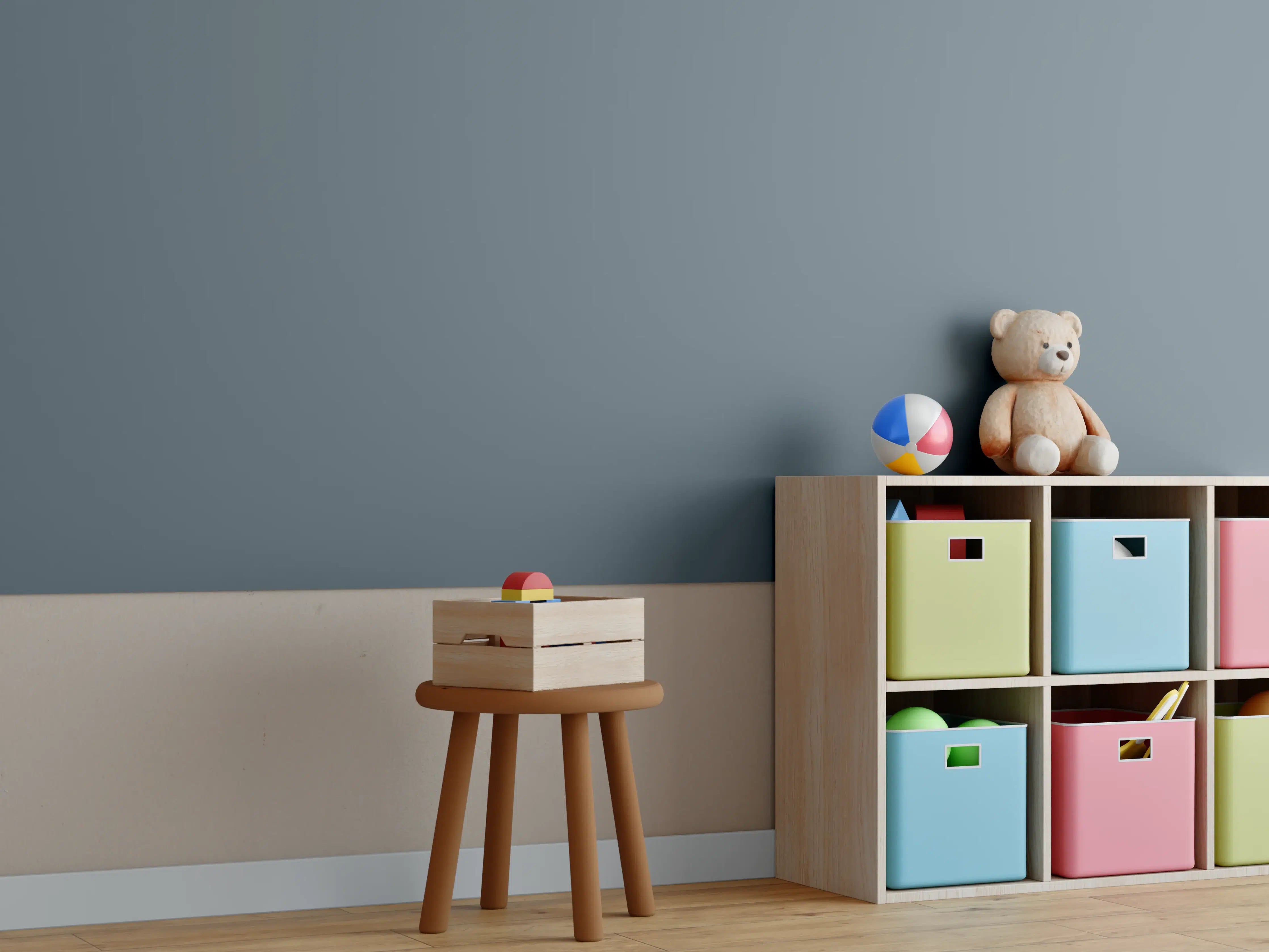 Kinderzimmer Wandgestaltung - RAL 7031 (Blaugrau)