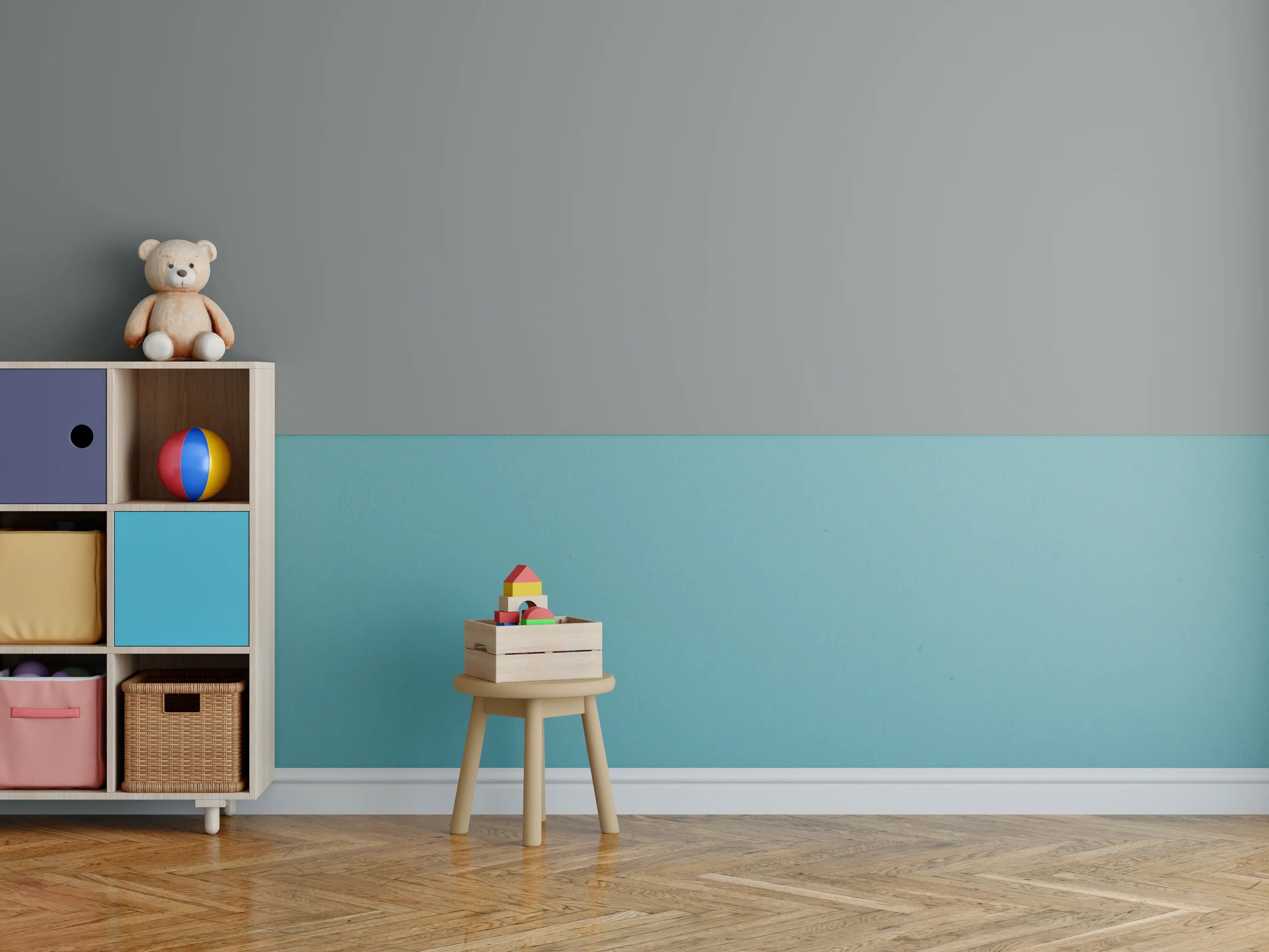 Kinderzimmer Wandgestaltung - RAL 7037 (Staubiges Grau)