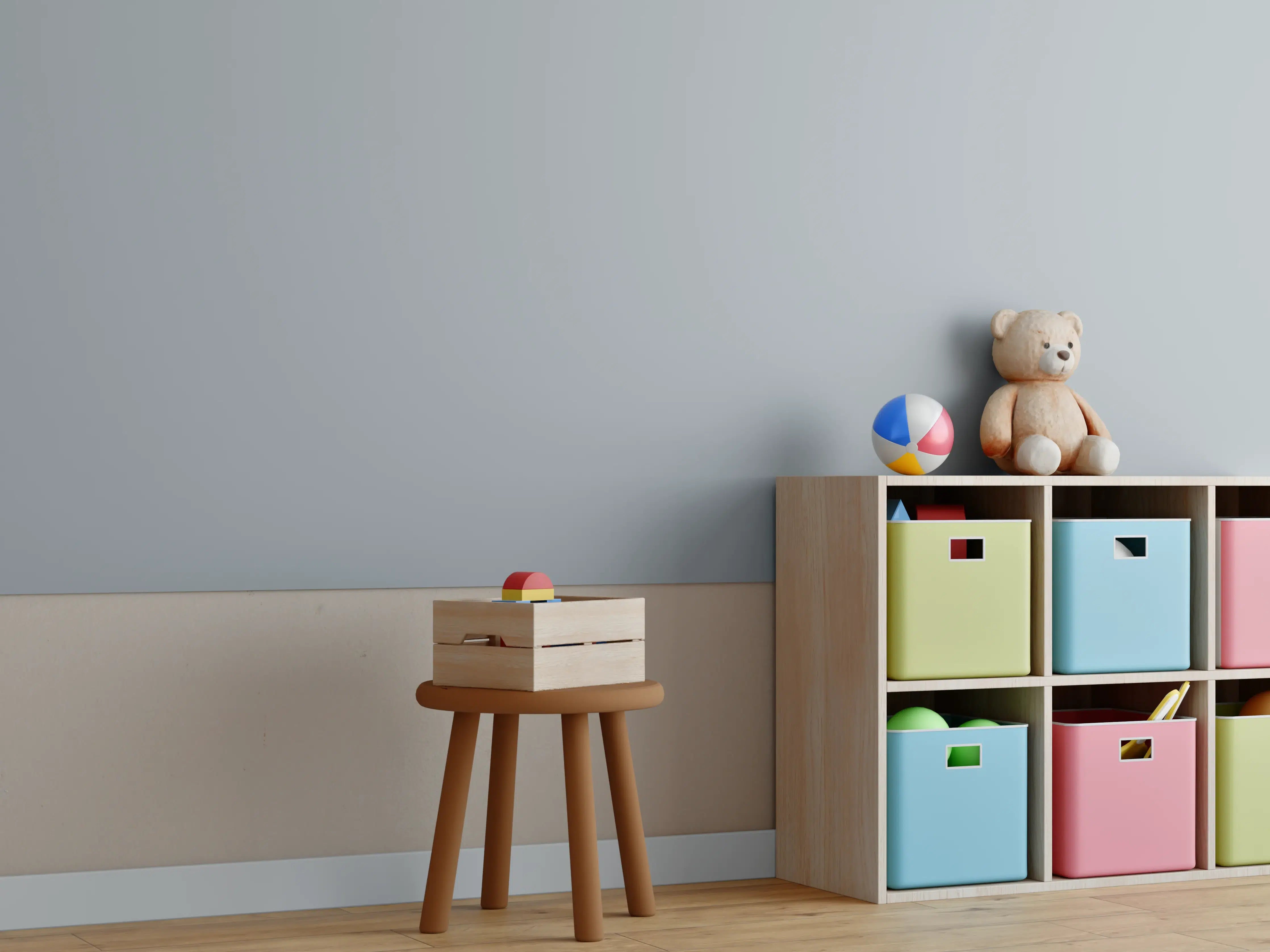 Kinderzimmer Wandgestaltung - RAL 7040 (Fenstergrau)