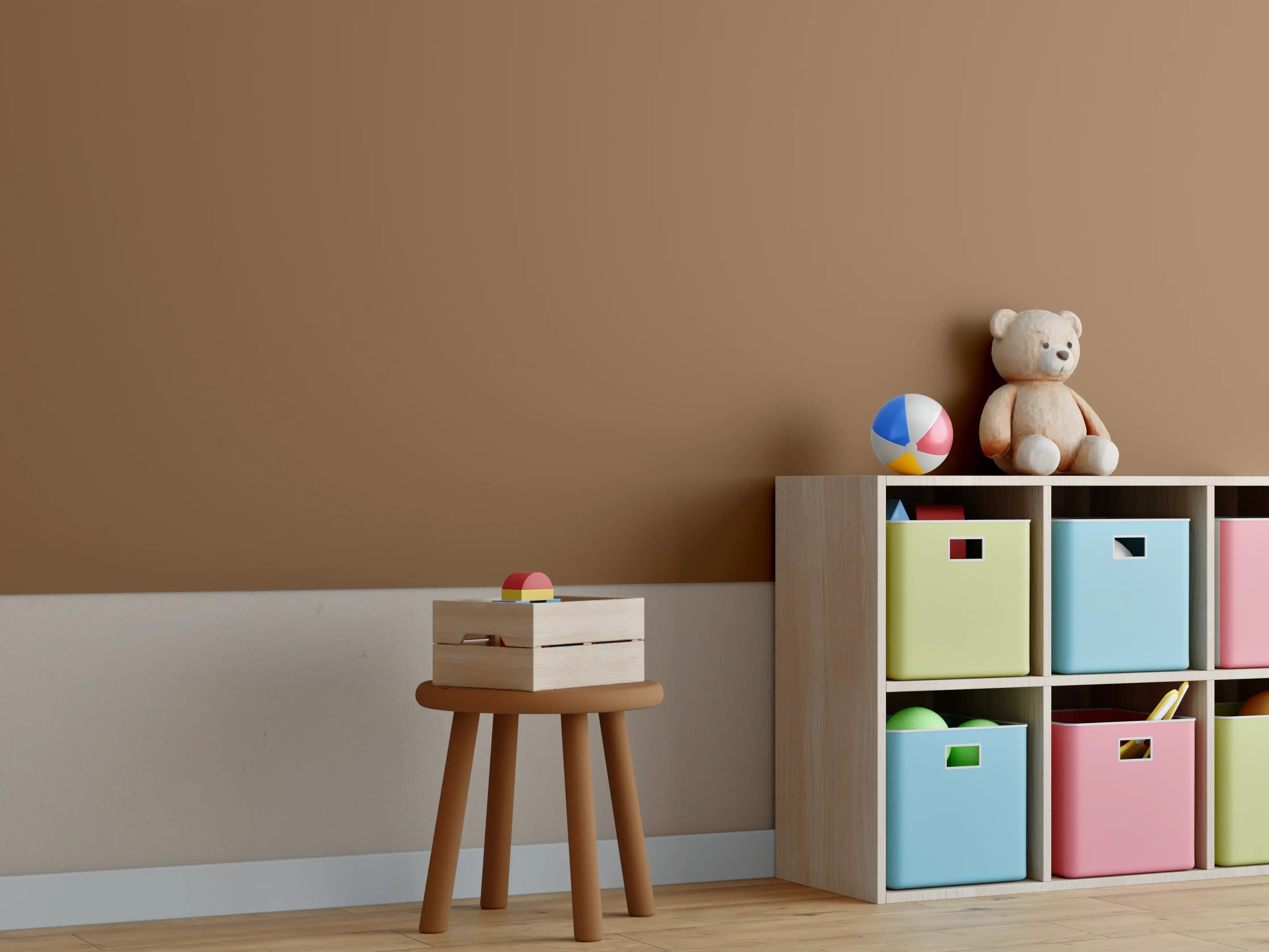 Kinderzimmer Wandgestaltung - RAL 8003 (Lehm-Braun)