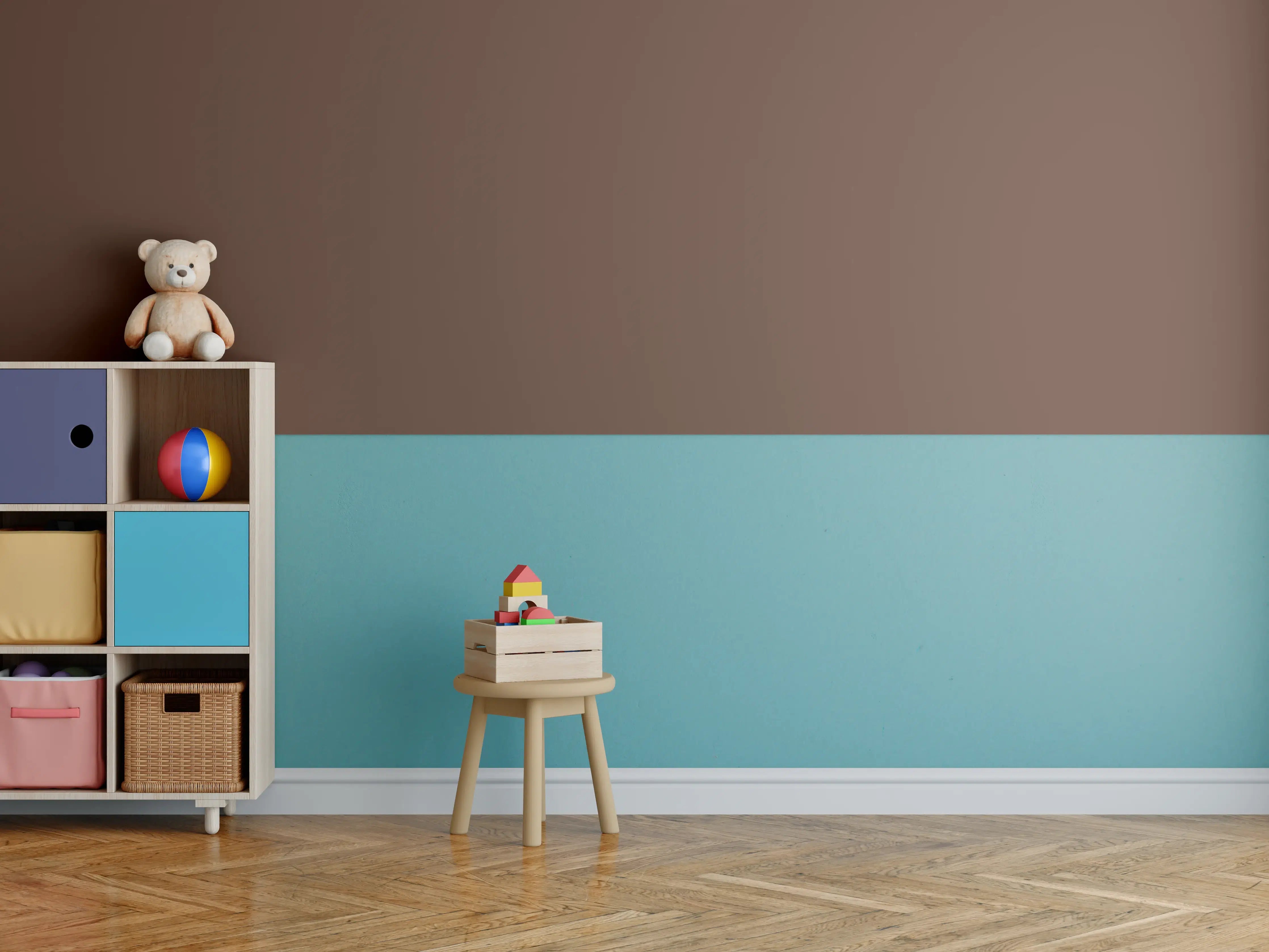 Kinderzimmer Wandgestaltung - RAL 8011 (Nussbraun)