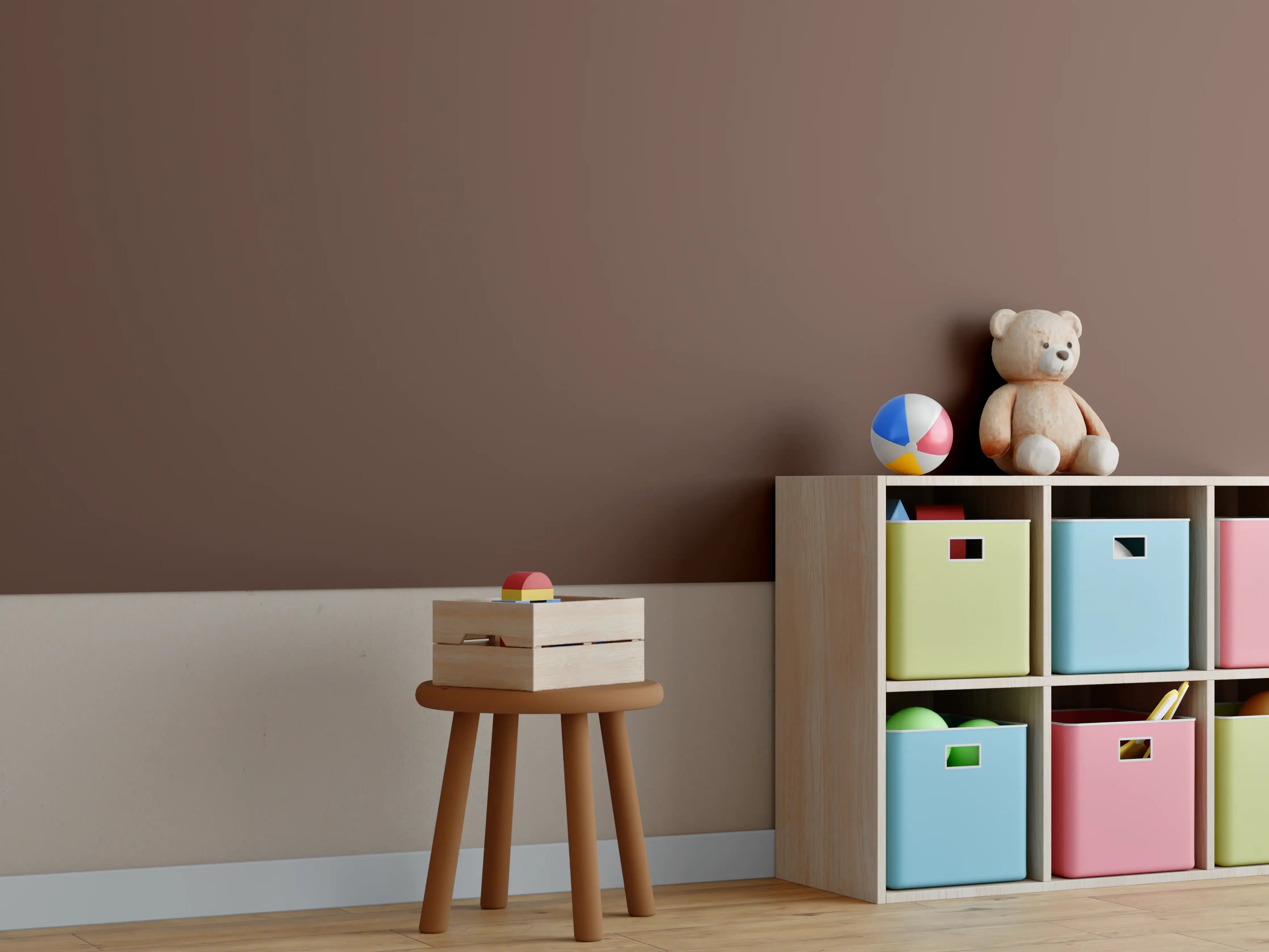 Kinderzimmer Wandgestaltung - RAL 8011 (Nussbraun)